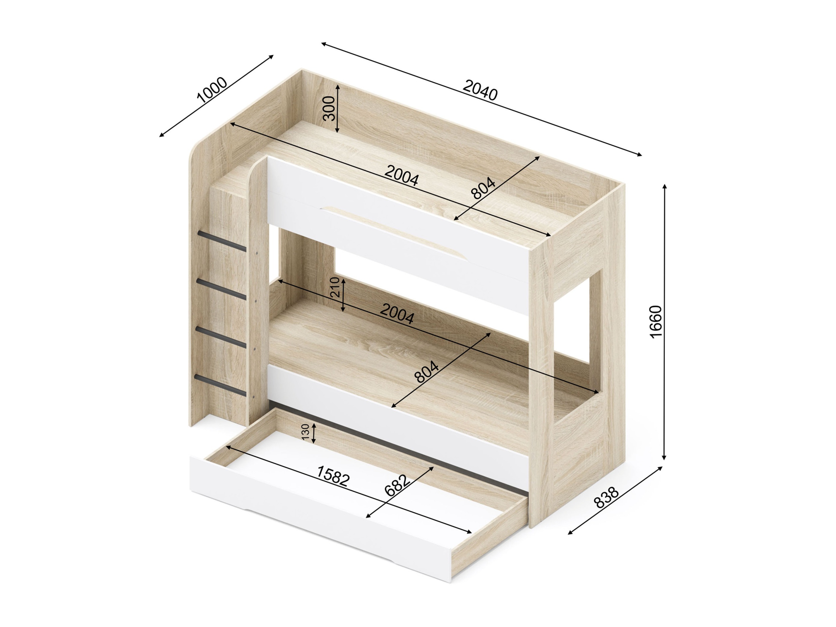 Divstāvu gulta Elitenu 103 (Sonomas ozols+ Balts)
