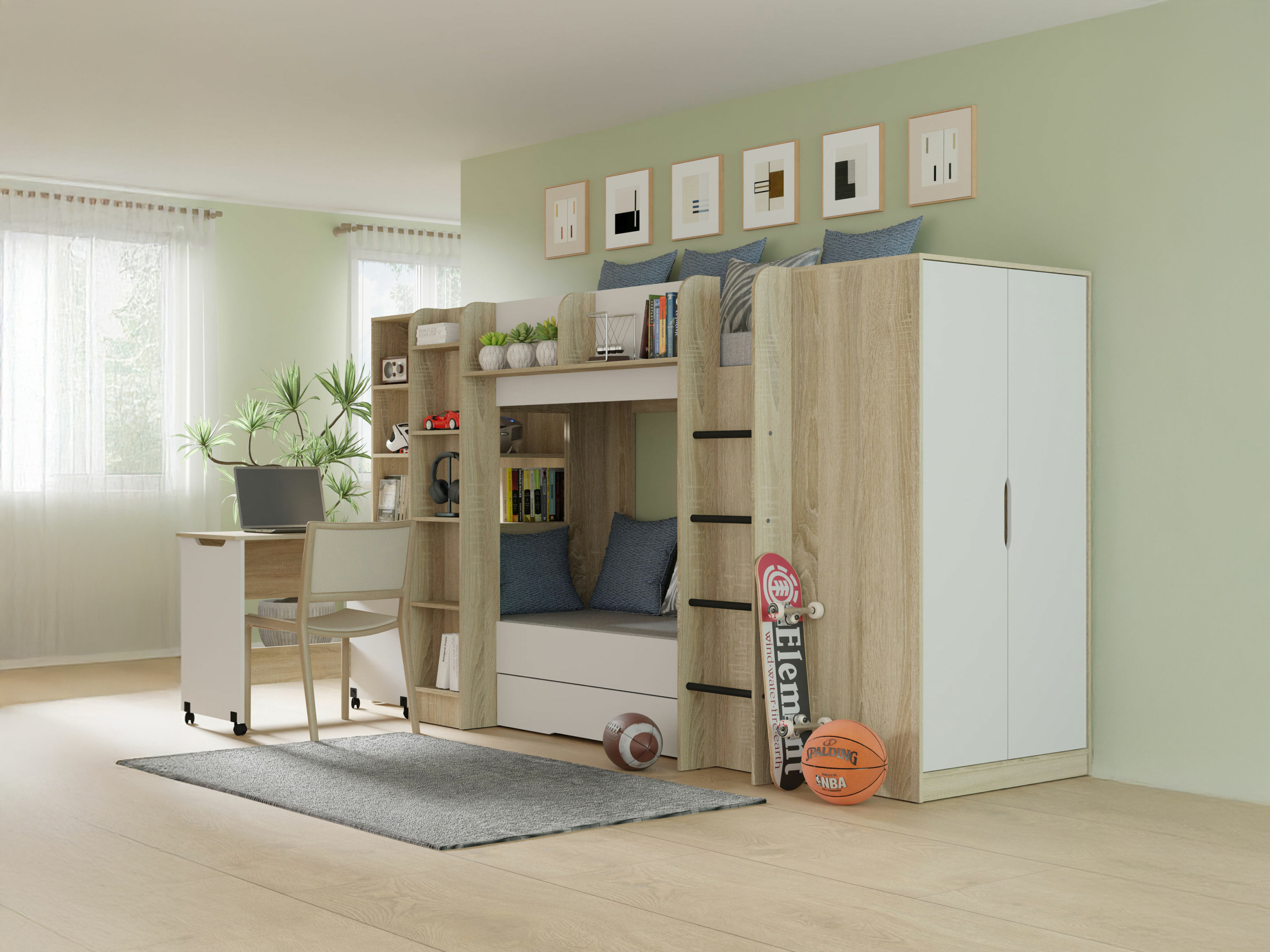 Skapis Elitenu 101 (Sonomas ozols + Balts)