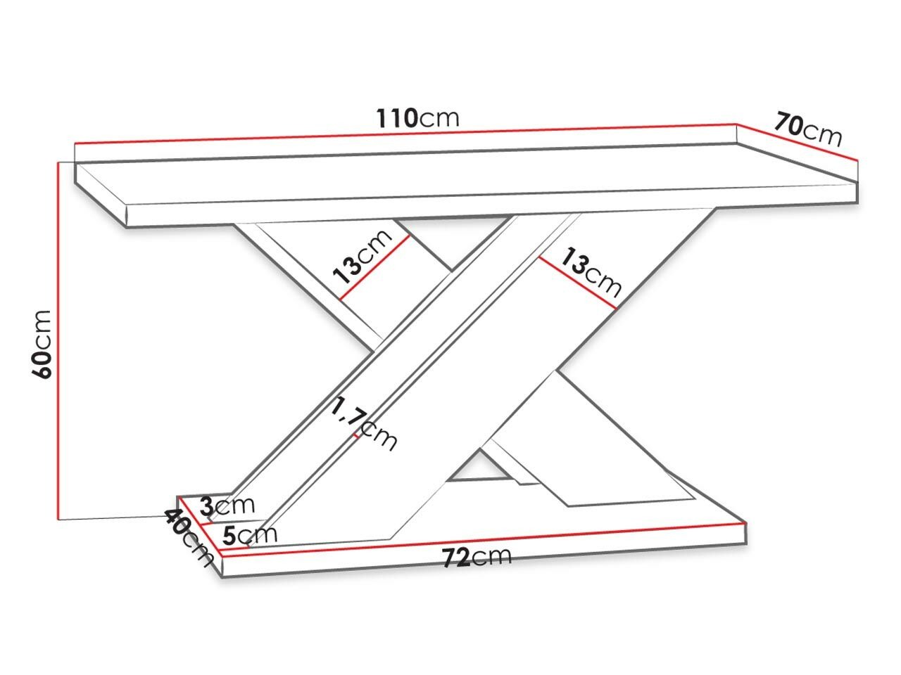 Žurnālu galdiņš Goodyear 116 (Glancēts melns + Betons)