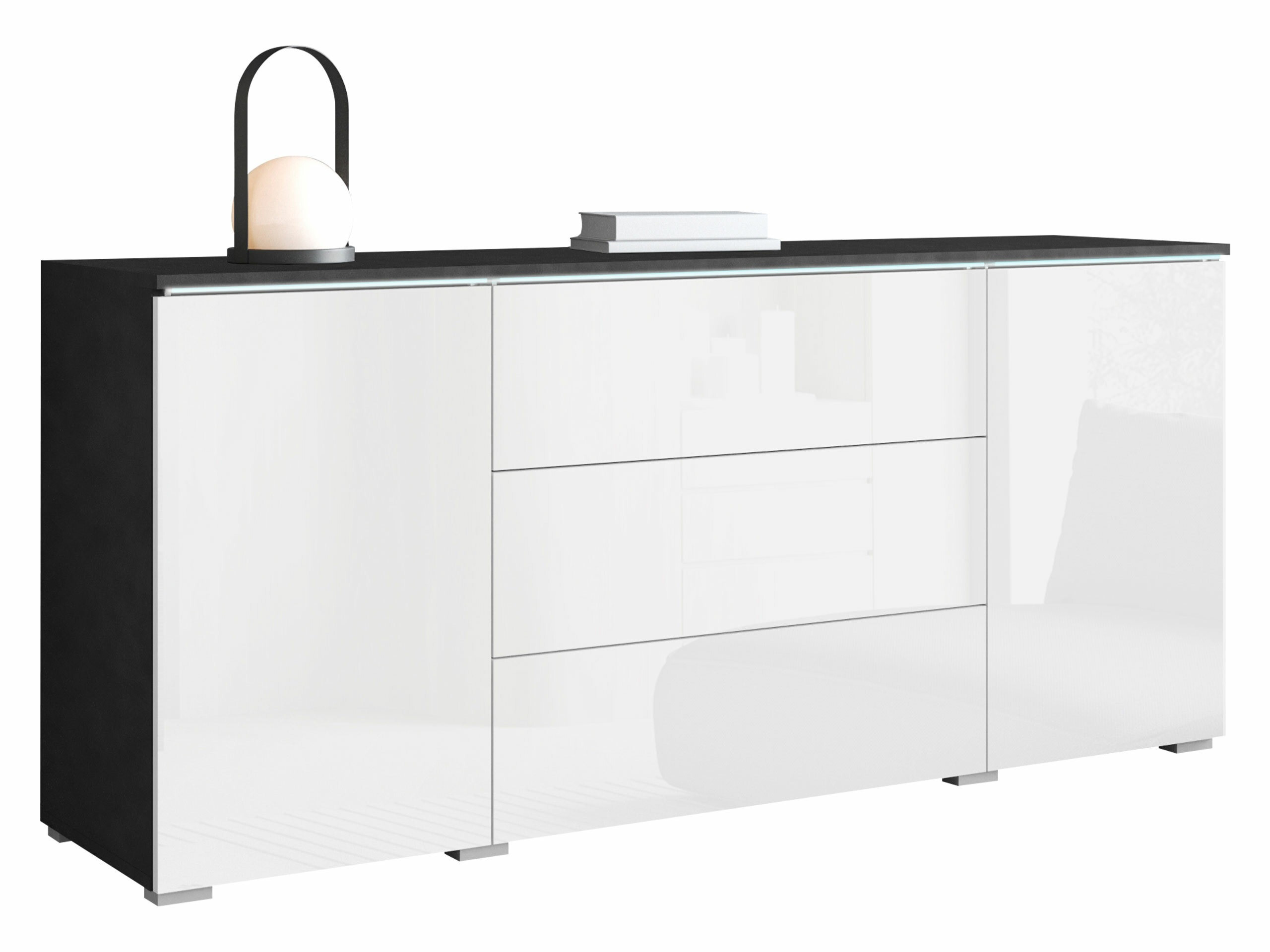 Kumode Mirfivo 102 (Matera pelēks + Glancēts balts)