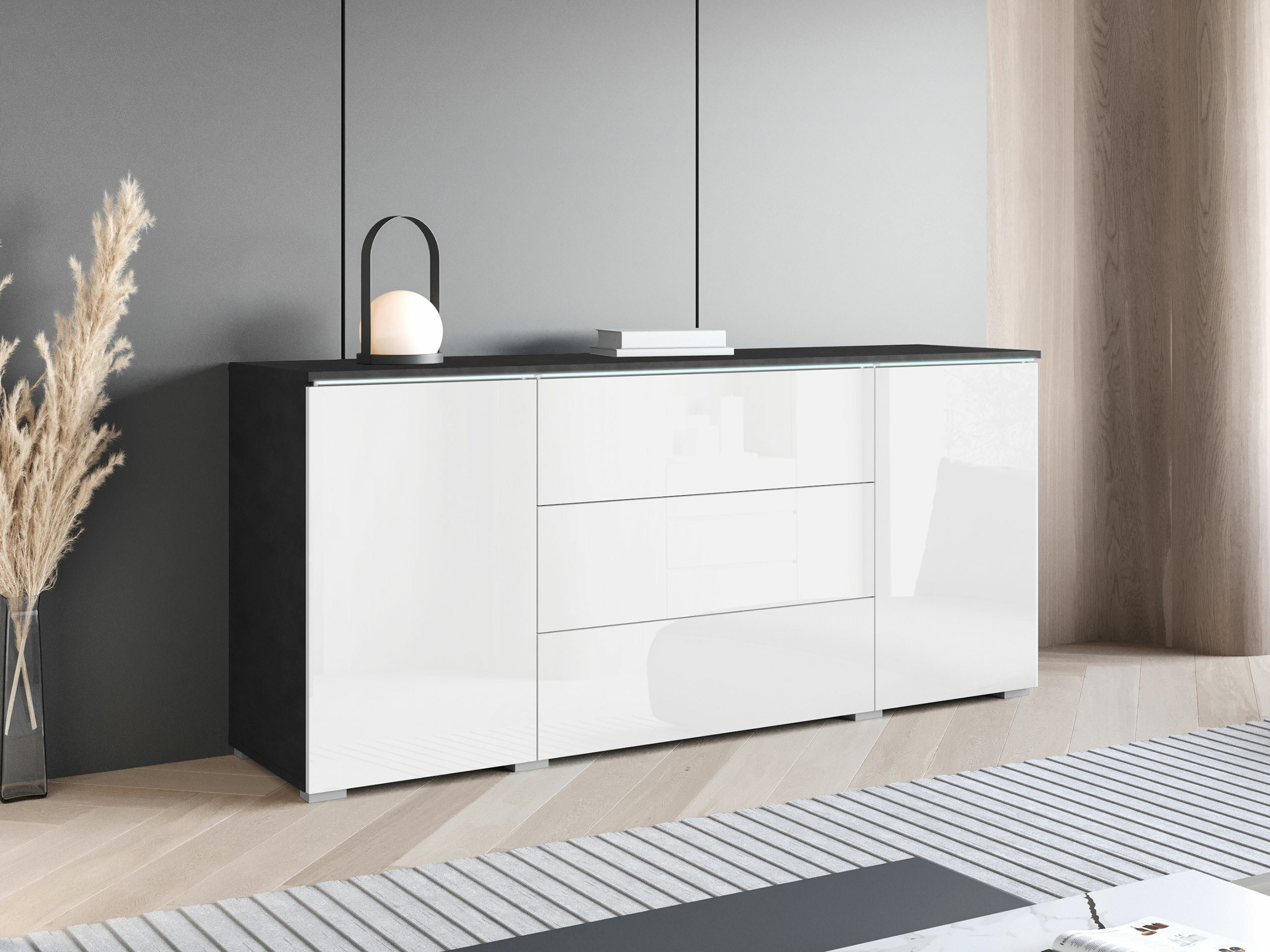 Kumode Mirfivo 102 (Matera pelēks + Glancēts balts)