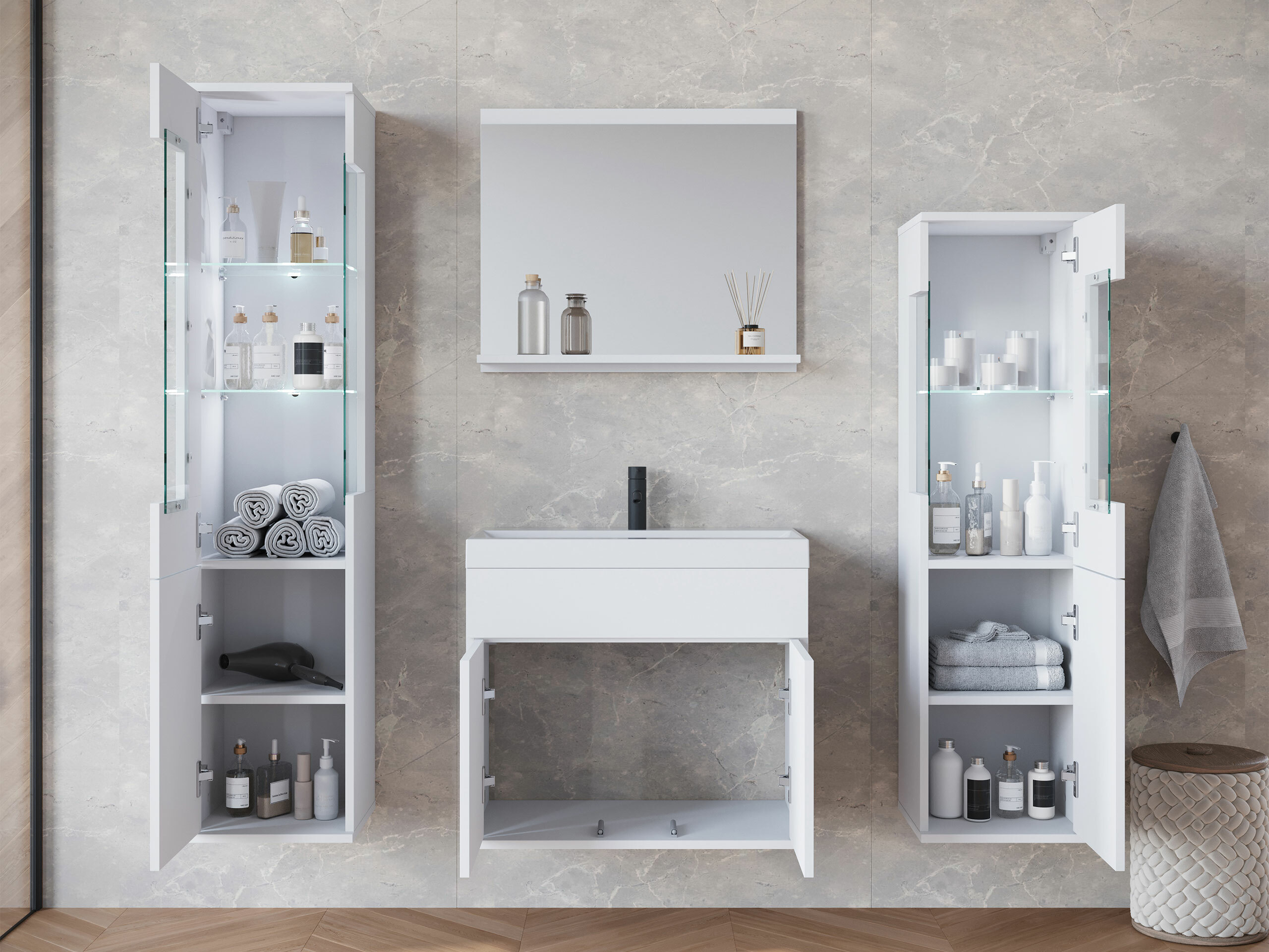 Vannas komplekts Sarasota 194 (Balts + Glancēts balts)