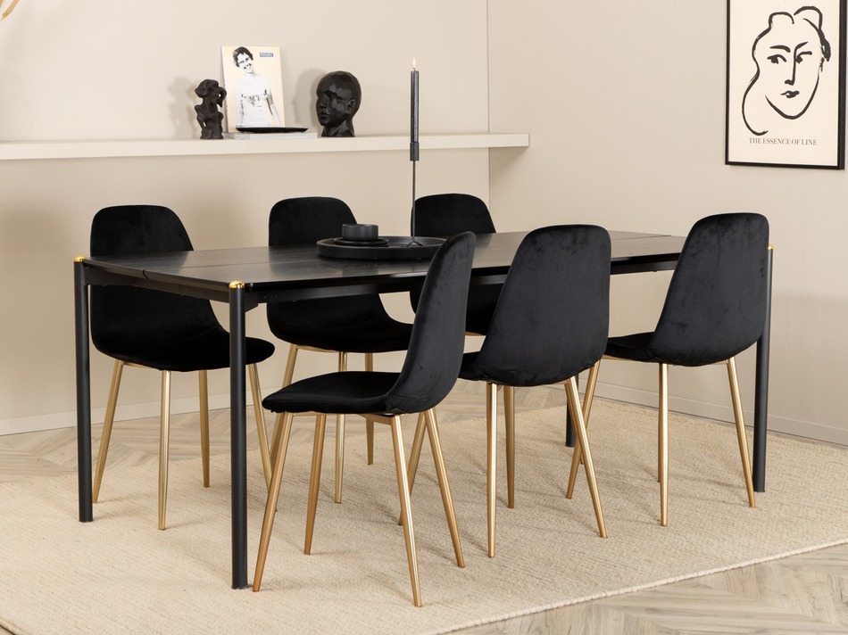 Ēdamistabas komplekts Dallas 5016 (Melns + Zelta)