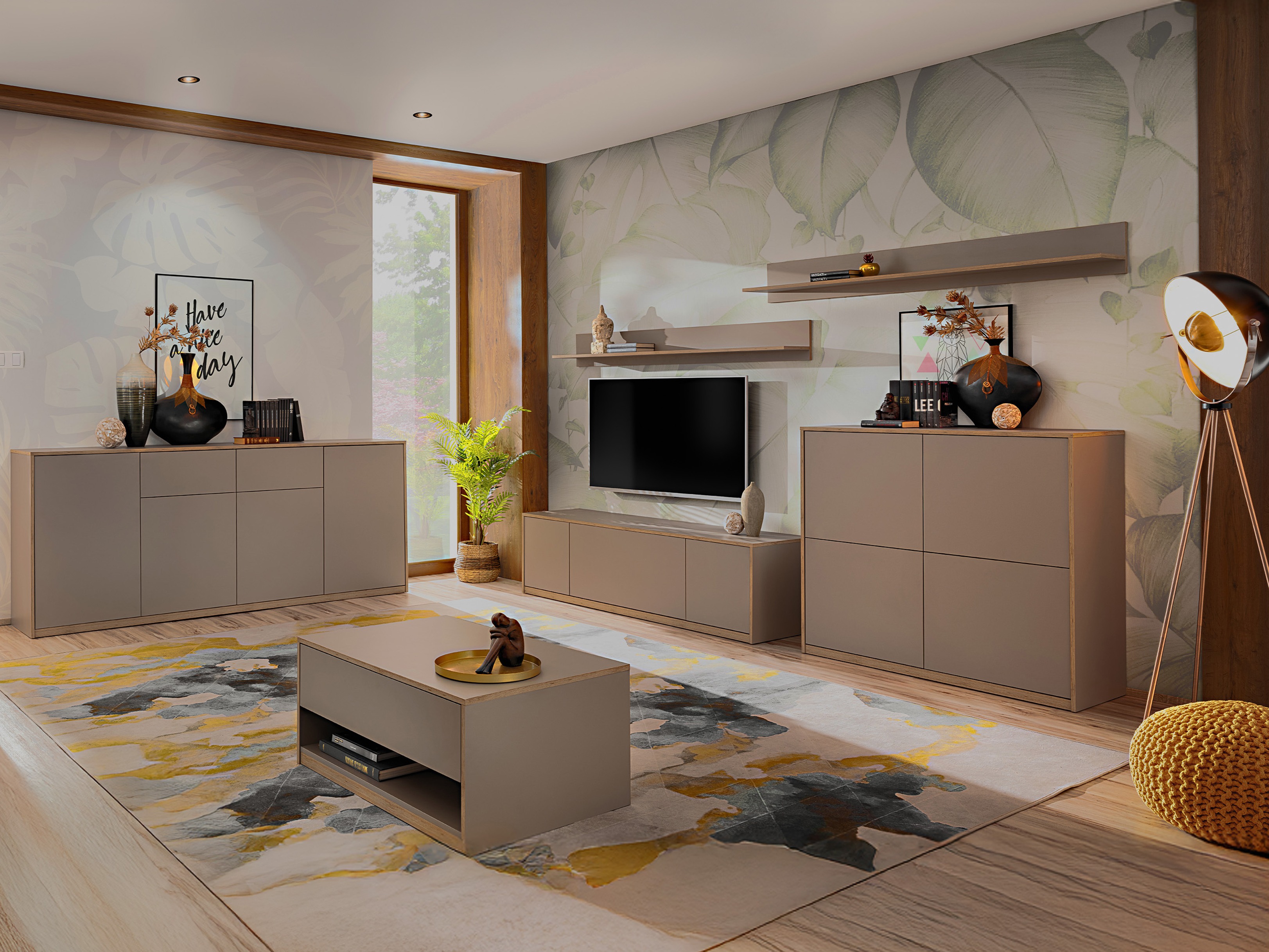 Viesistabas komplekts Fivetri 110 (Pelēkbrūns)