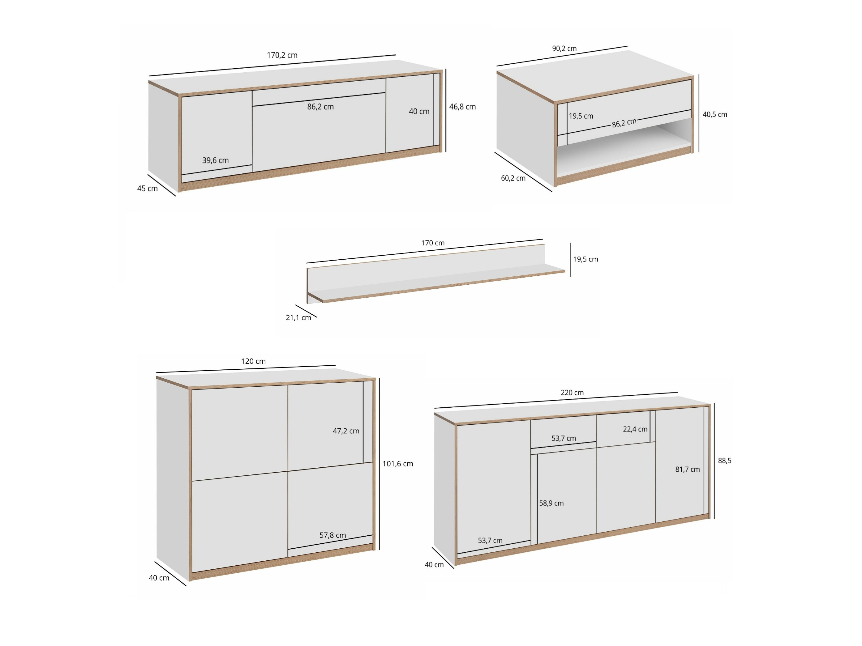 Viesistabas komplekts Fivetri 110 (Balts)
