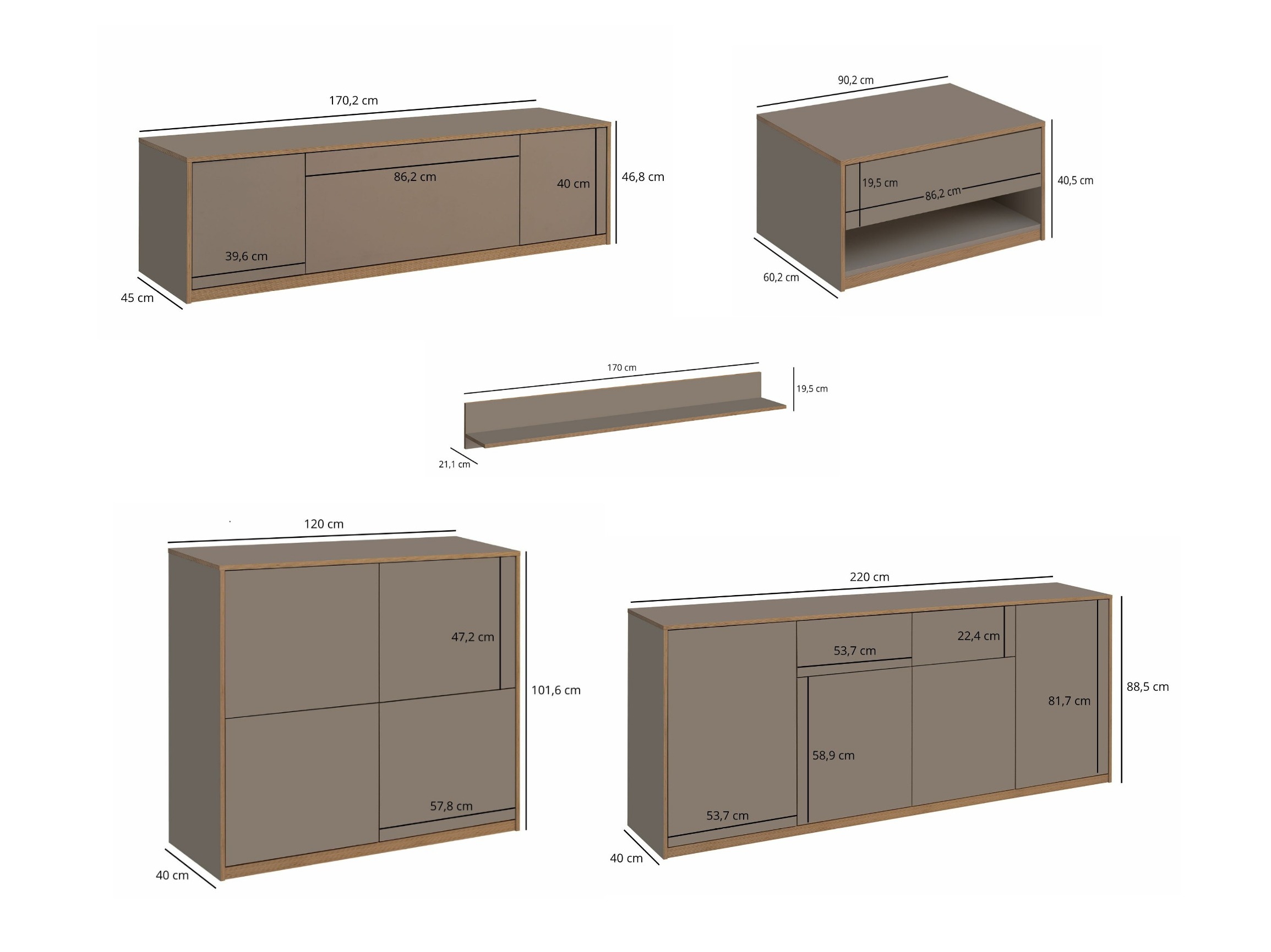 Viesistabas komplekts Fivetri 110 (Pelēkbrūns)