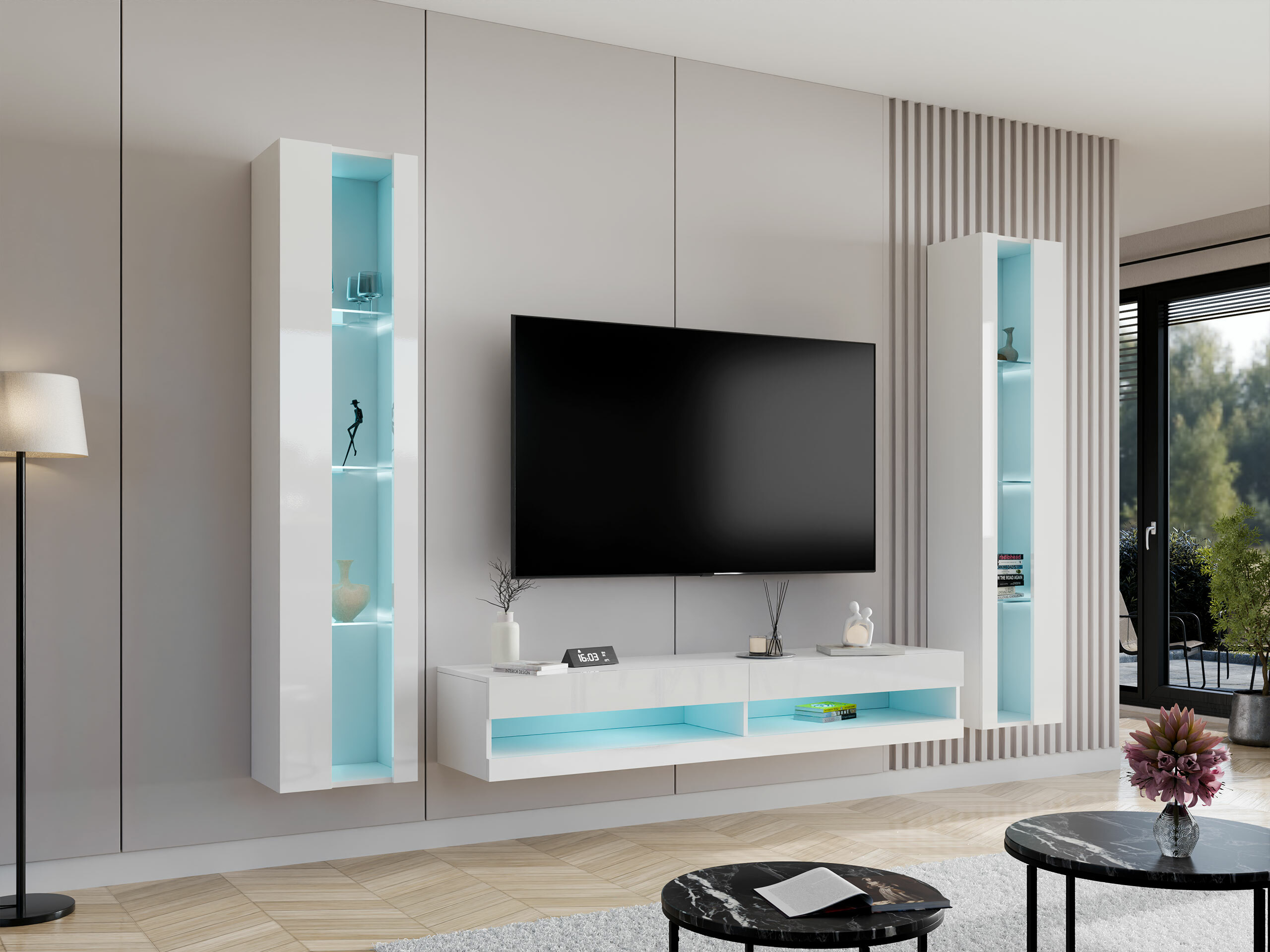 Viesistabas komplekts Vilrin V (Balts + Glancēts balts)