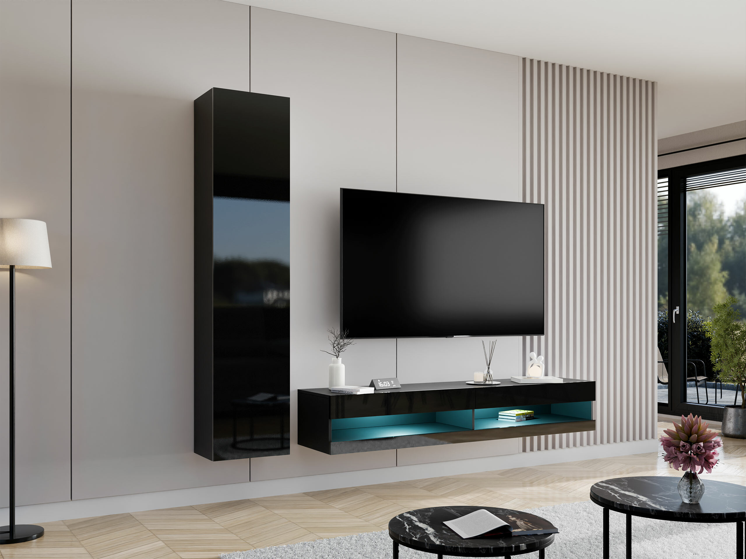 Viesistabas komplekts Vilrin VI (Melns + Glancēts melns)