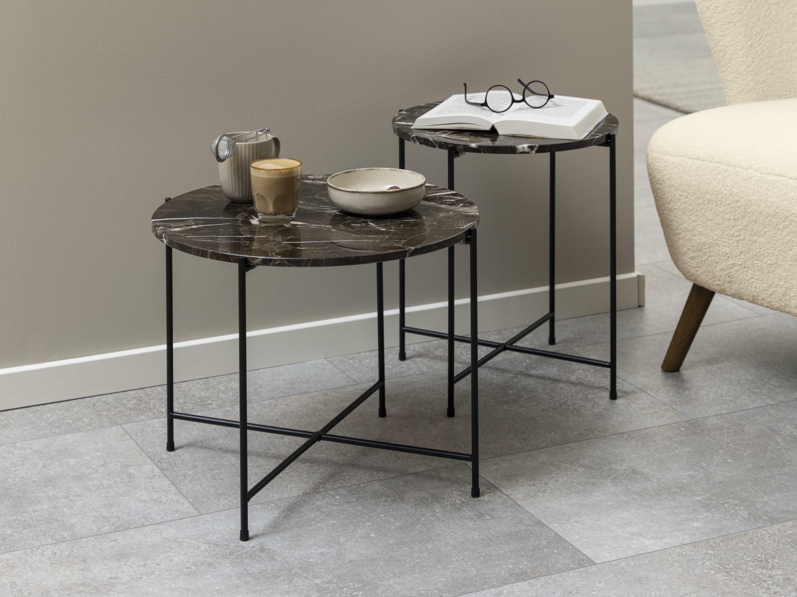 Kafijas galdiņš Norsica 608 (Brūns marmors + Melns)