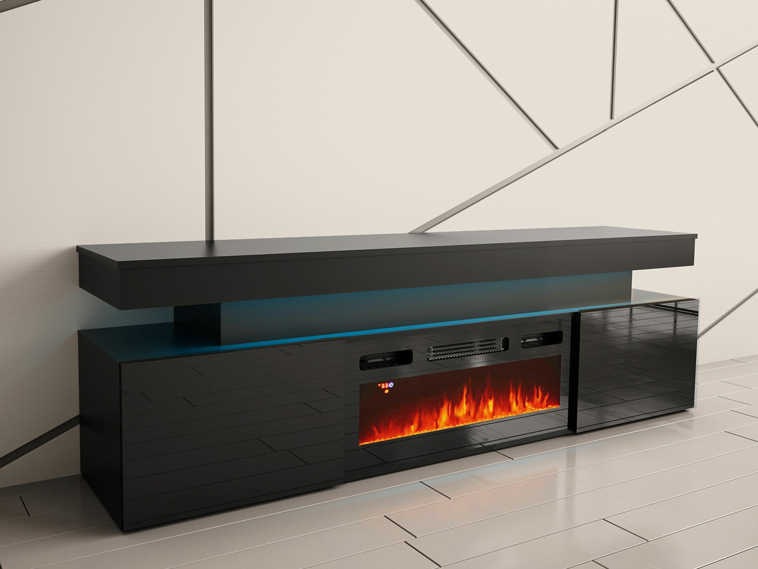 TV galds Monfero 104 (Melns + Glancēts melns)