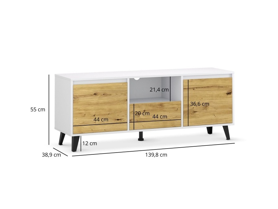 TV galds Tetena 106 (Balts + Artisan ozols)