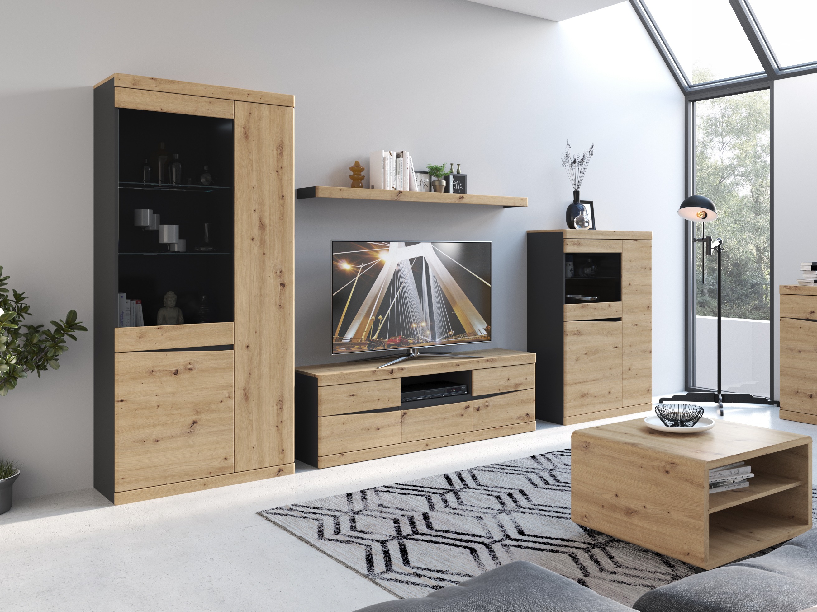 Plaukts Venlori 128 (Antracīts + Artisan ozols)