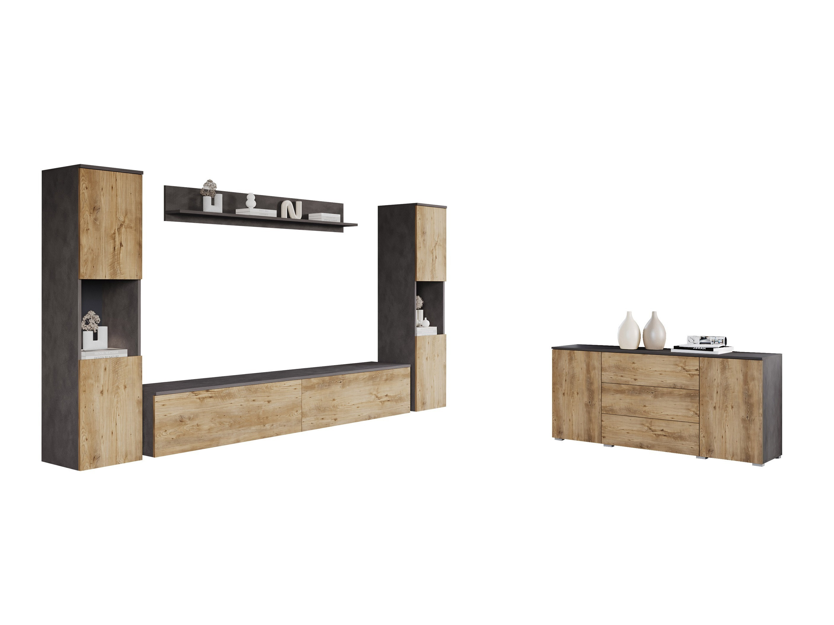 Viesistabas komplekts Sarasota 133 (Matera pelēks + Kastanis)