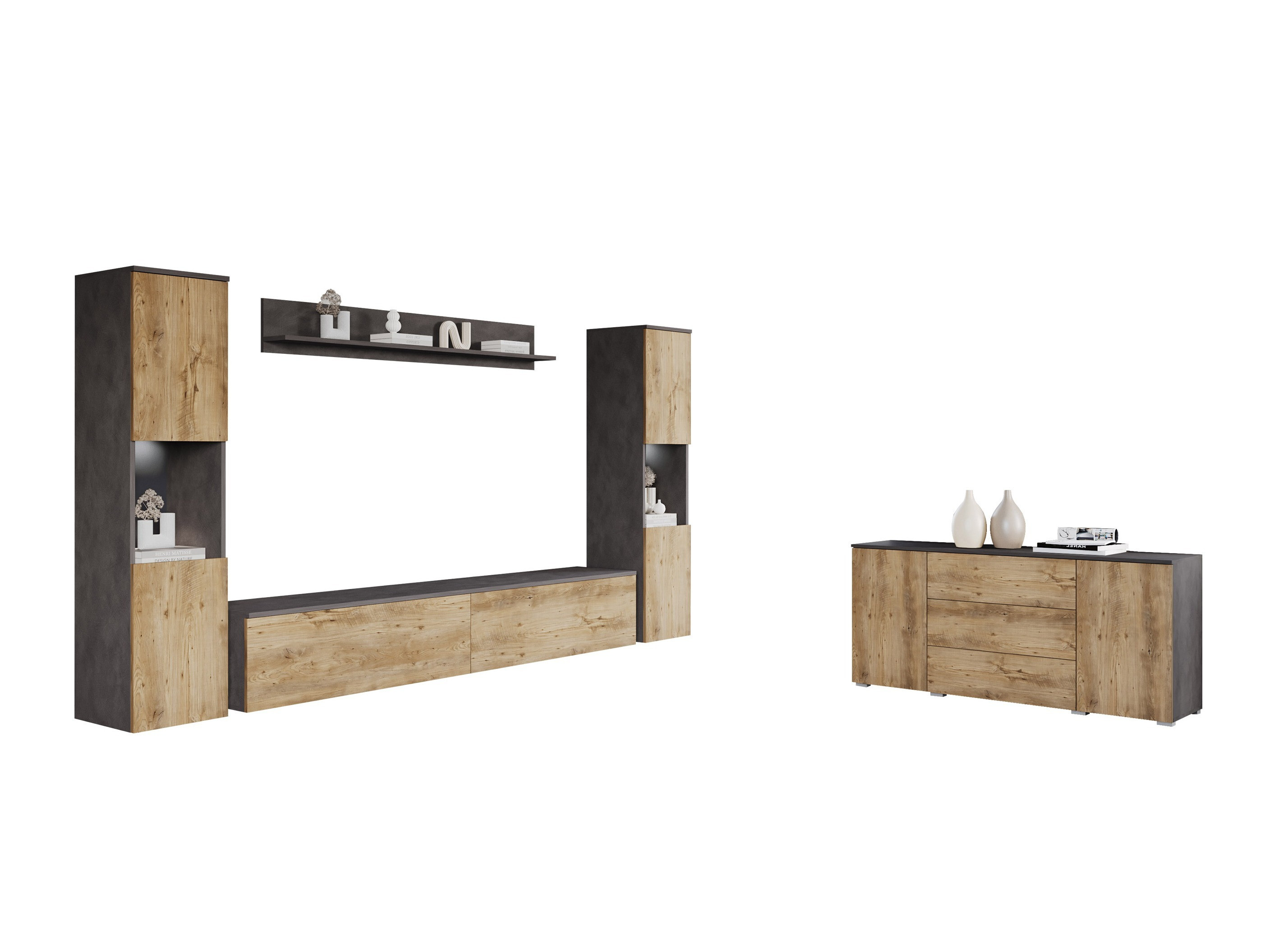 Viesistabas komplekts Sarasota 133 (Matera pelēks + Kastanis)