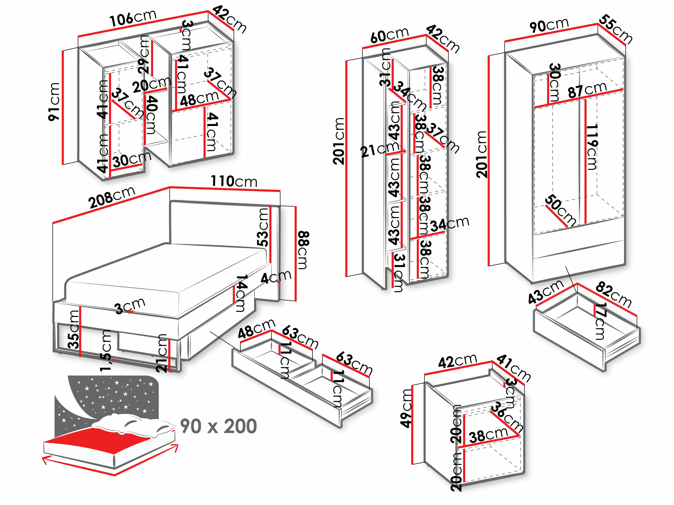 Guļamistabas komplekts Tivseva 114