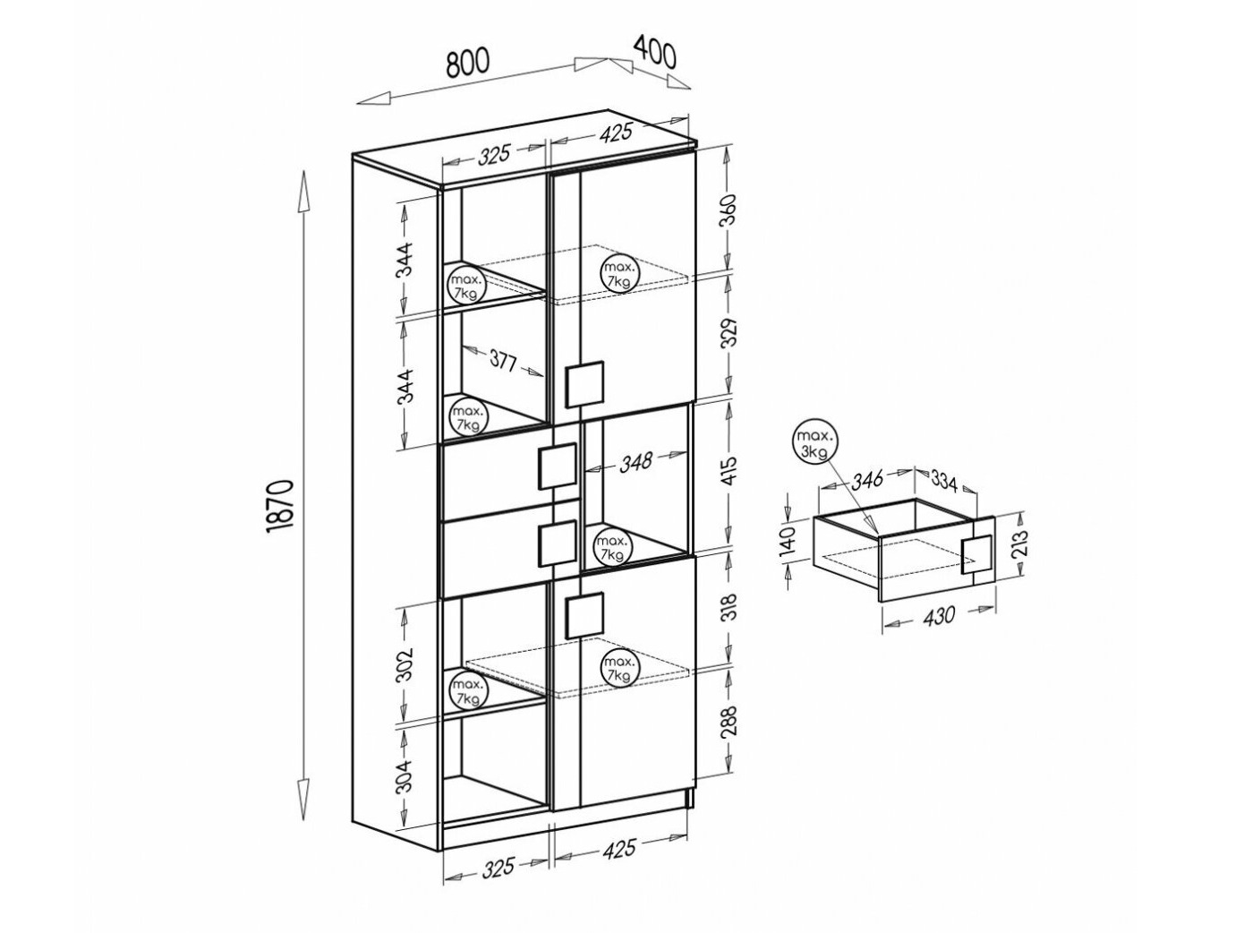 Plaukts Elmenou 101 (Balts + Antracīts)
