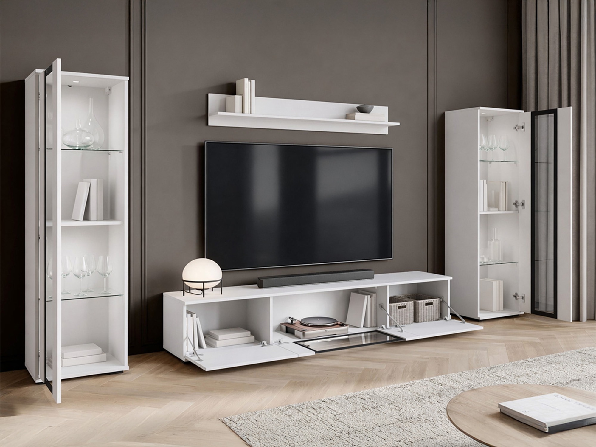 Viesistabas komplekts Torcame 103 (Votan ozols + Glancēts balts)