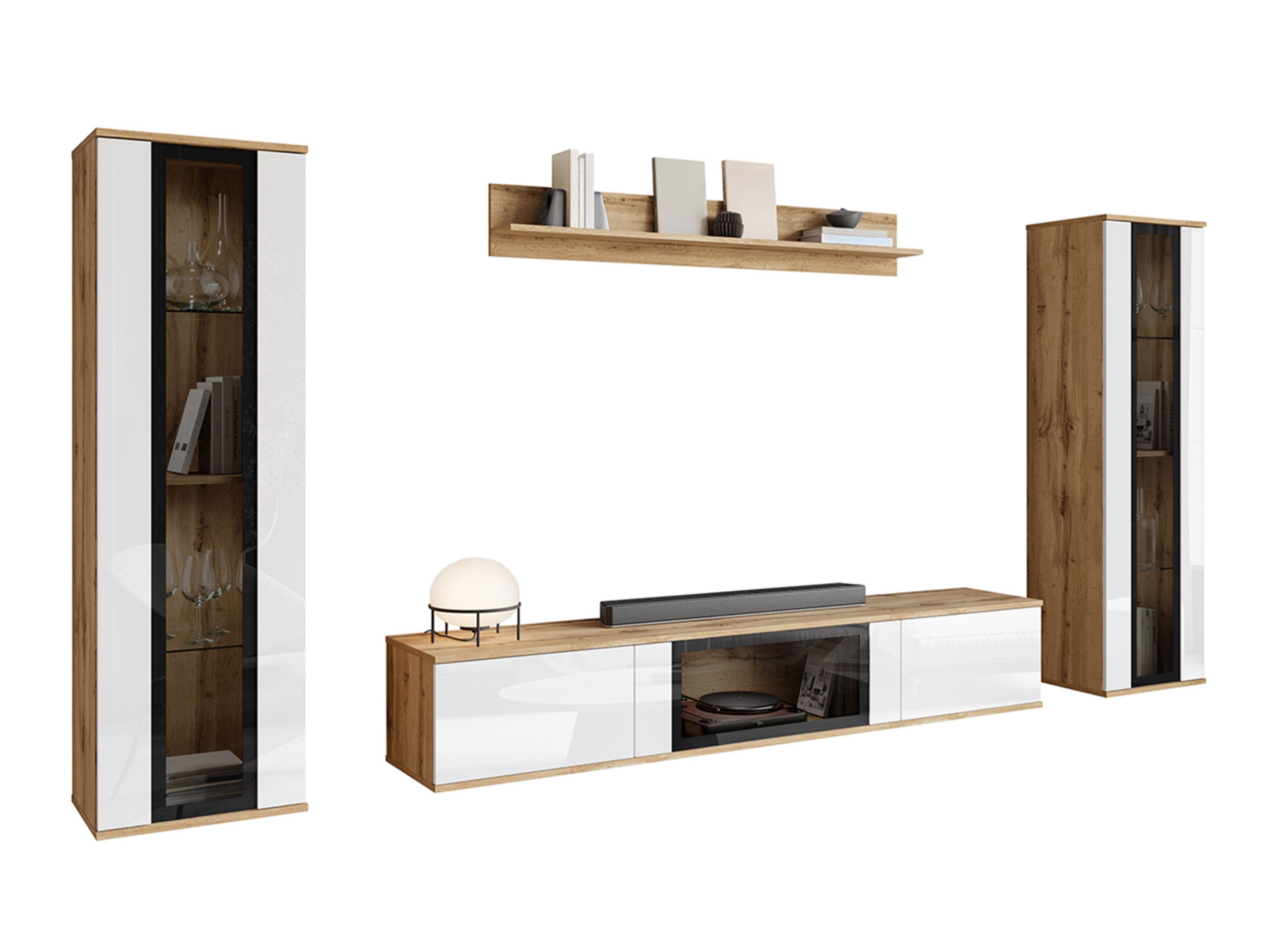 Viesistabas komplekts Torcame 103 (Votan ozols + Glancēts balts)