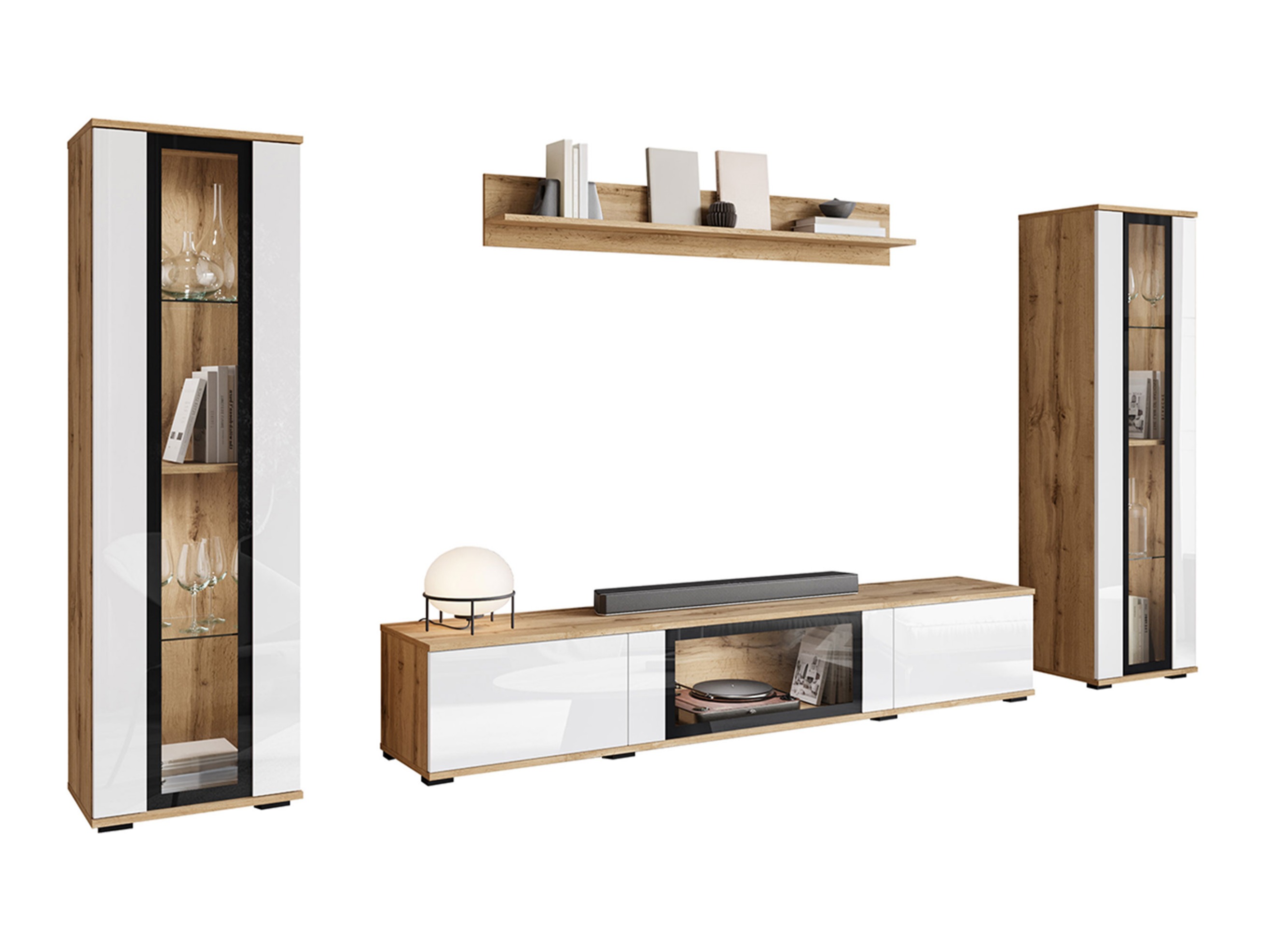 Viesistabas komplekts Torcame 103 (Votan ozols + Glancēts balts)