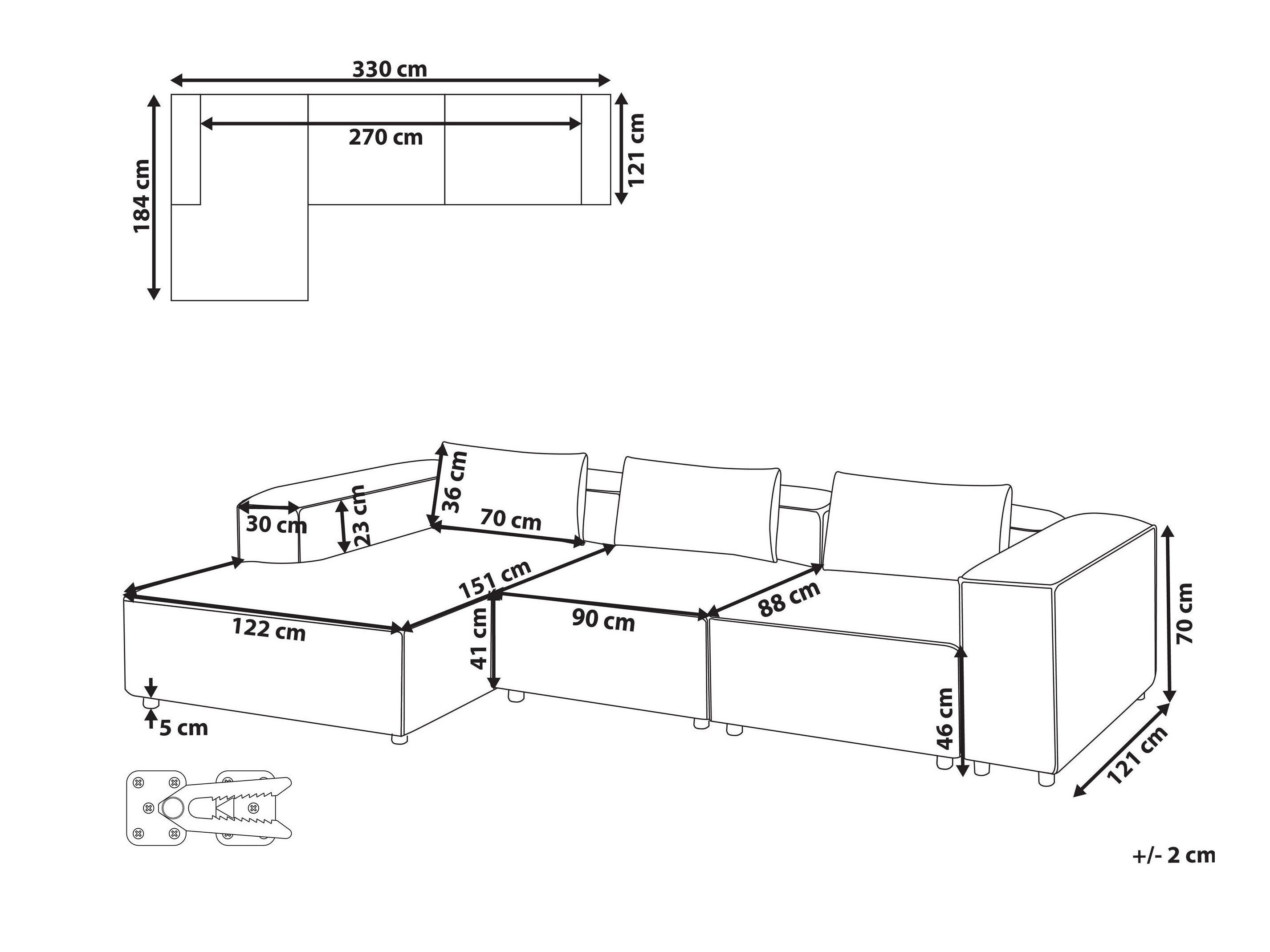 Moduļu stūra dīvāns Avialu 100 (Pelēks)
