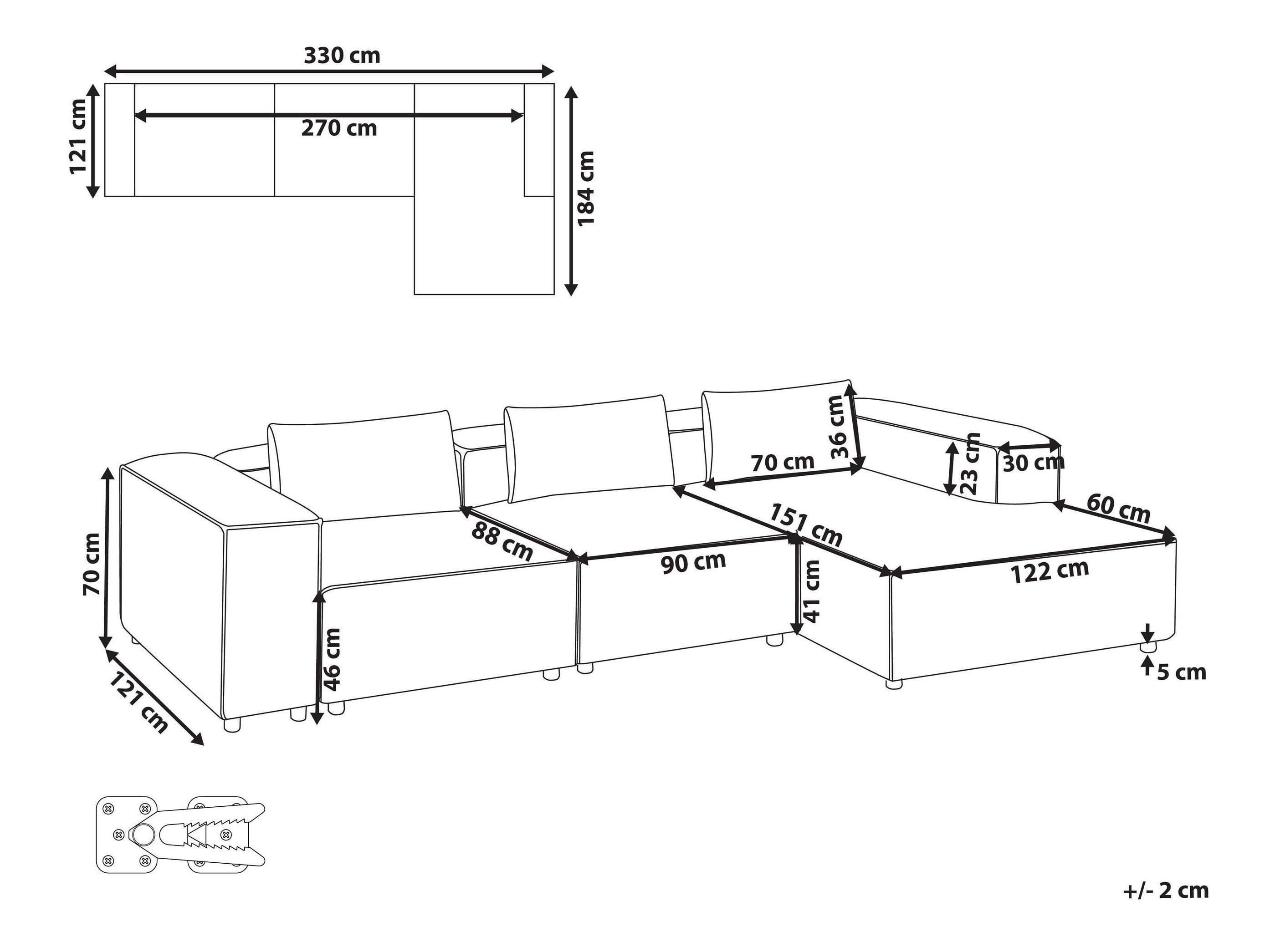 Moduļu stūra dīvāns Avialu 100 (Pelēks)