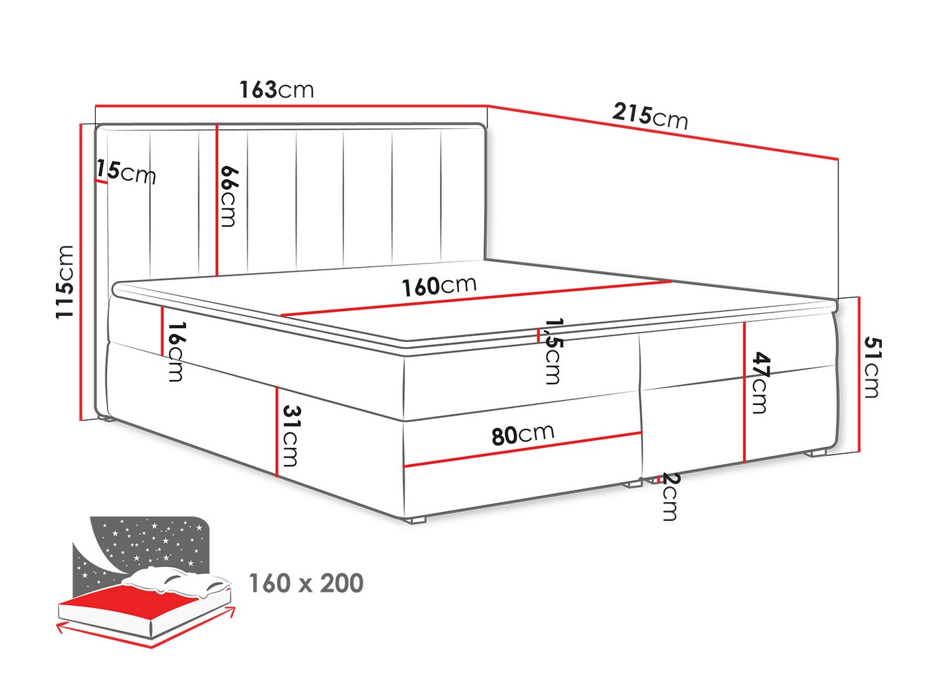 Kontinentālā gulta Pomona 116 (Magic samts 2213)