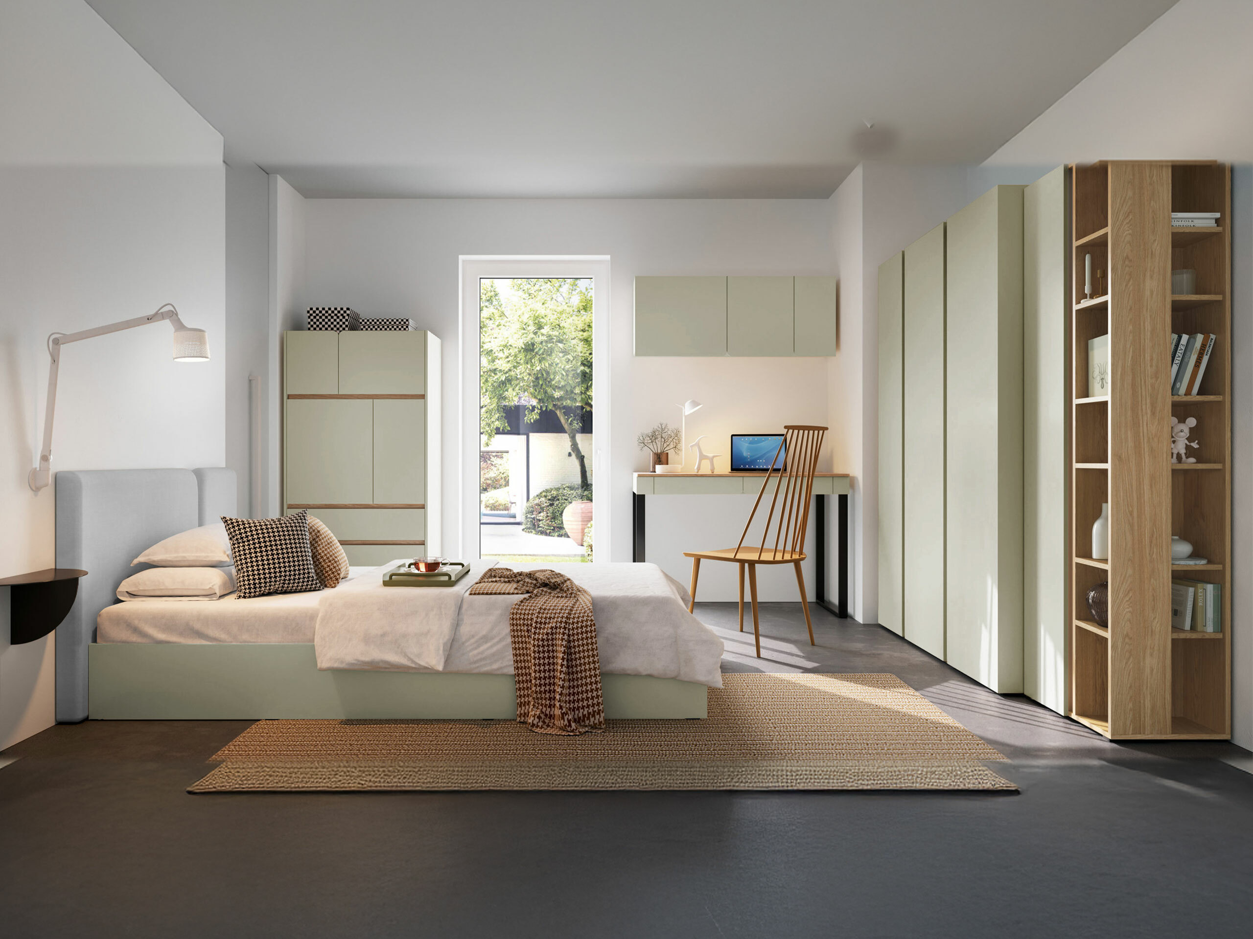 Skapis Fiosono 100 (Putekļaini zaļa + Ozols)