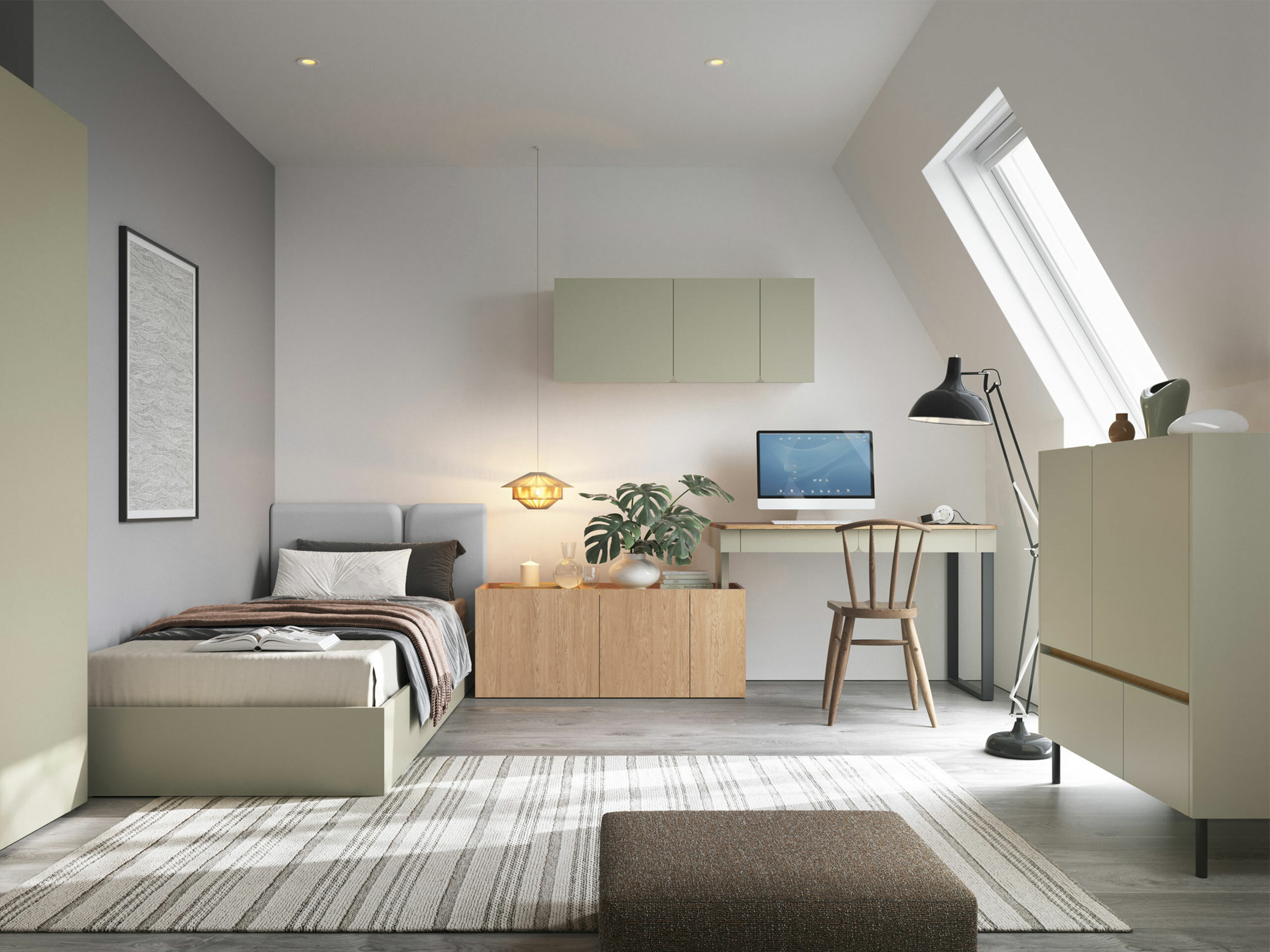 Stūra rakstāmgalds Fiosono 110 (Putekļaini zaļa + Ozols)