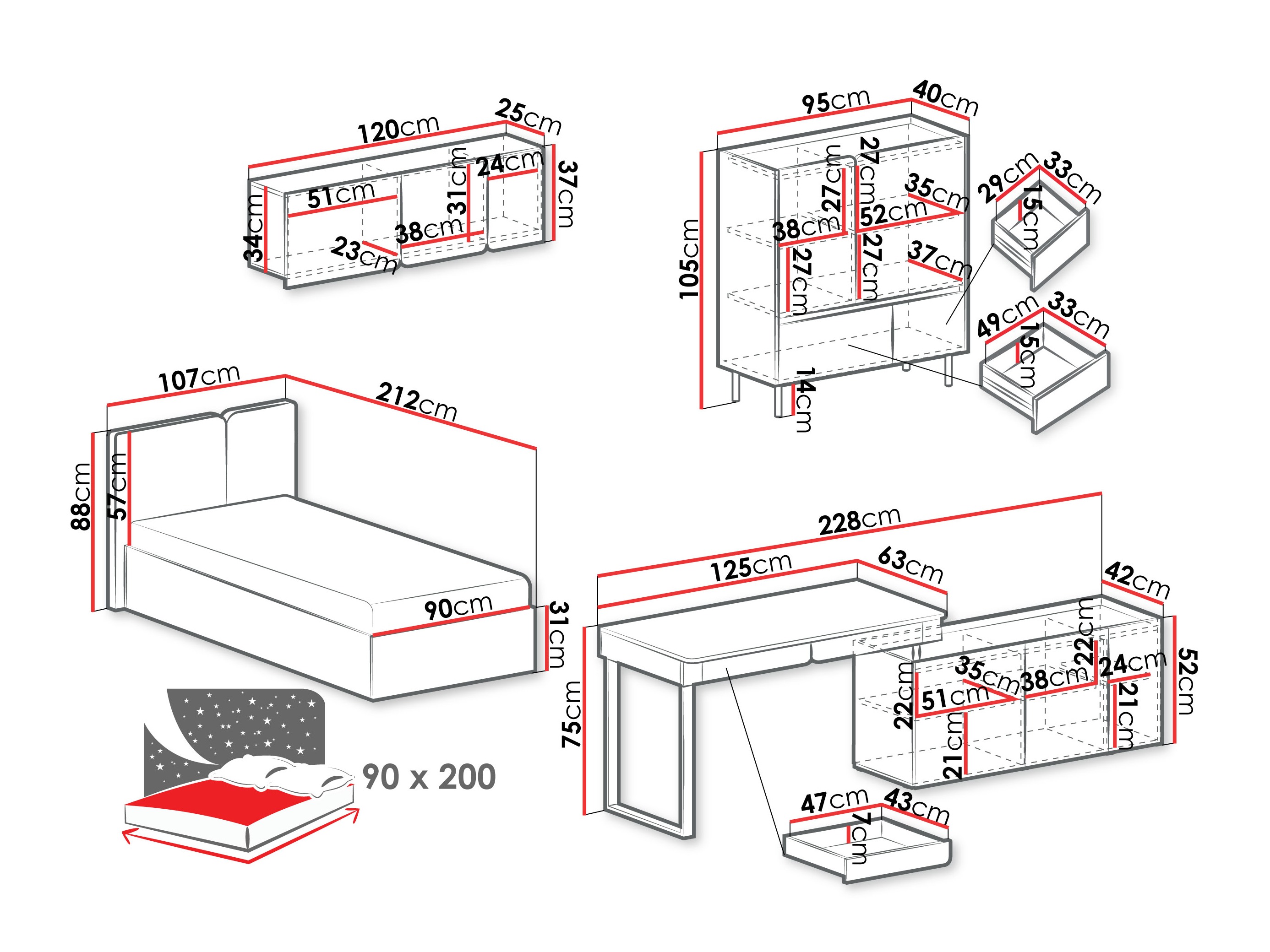 Mēbeļu komplekts Fiosono 115 (Bēšs + Ozols)