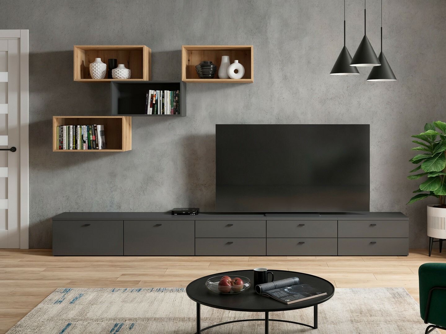 Viesistabas komplekts Merciru 116 (Grafīts + Ozols)