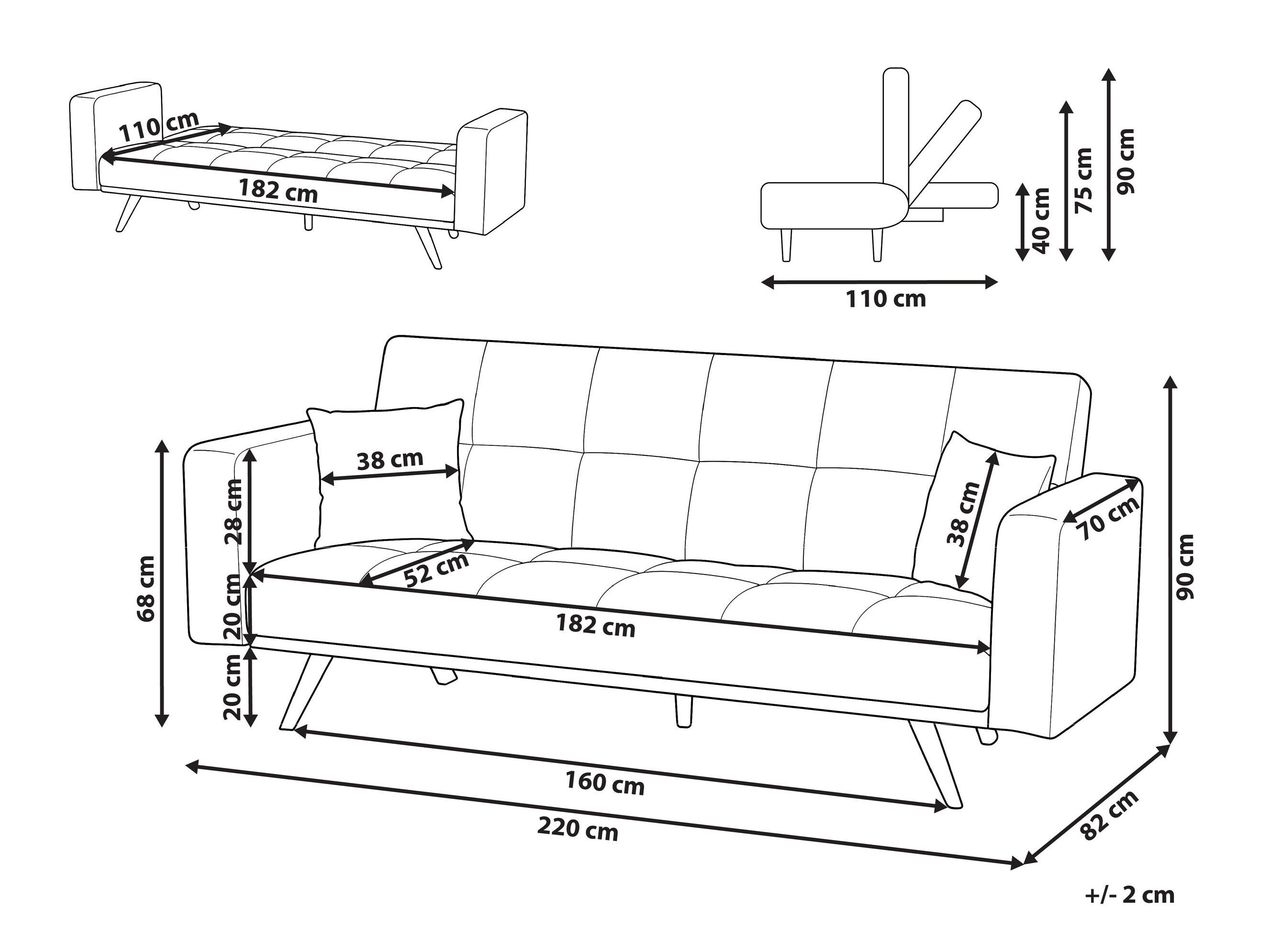 Dīvāns gulta Berwyn 3123 (Melns)