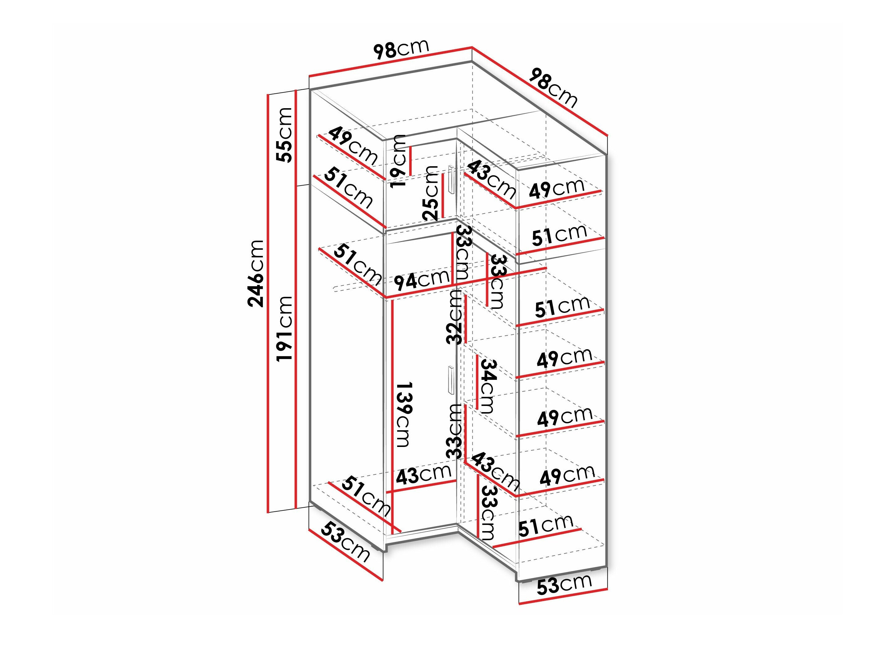 Stūra skapis Novduni 121 (Balts)