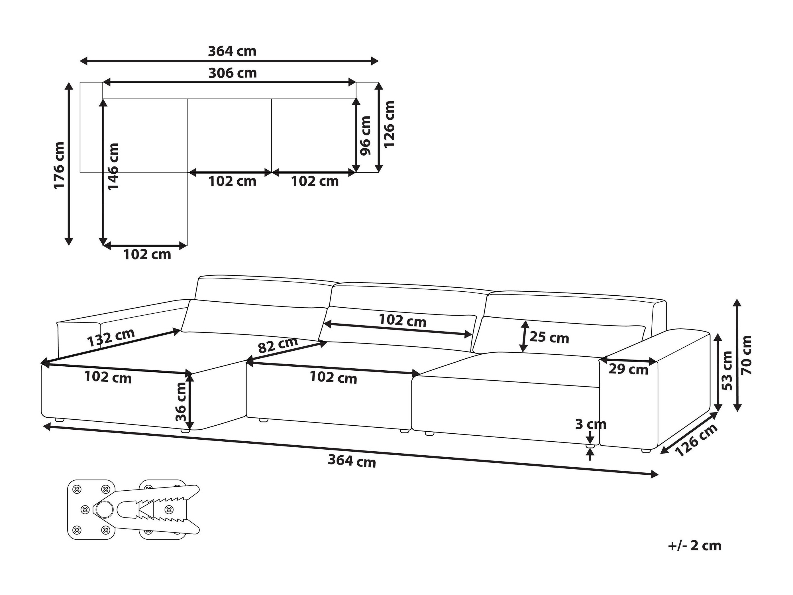 Moduļu stūra dīvāns Tivsora 104 (Pelēks)