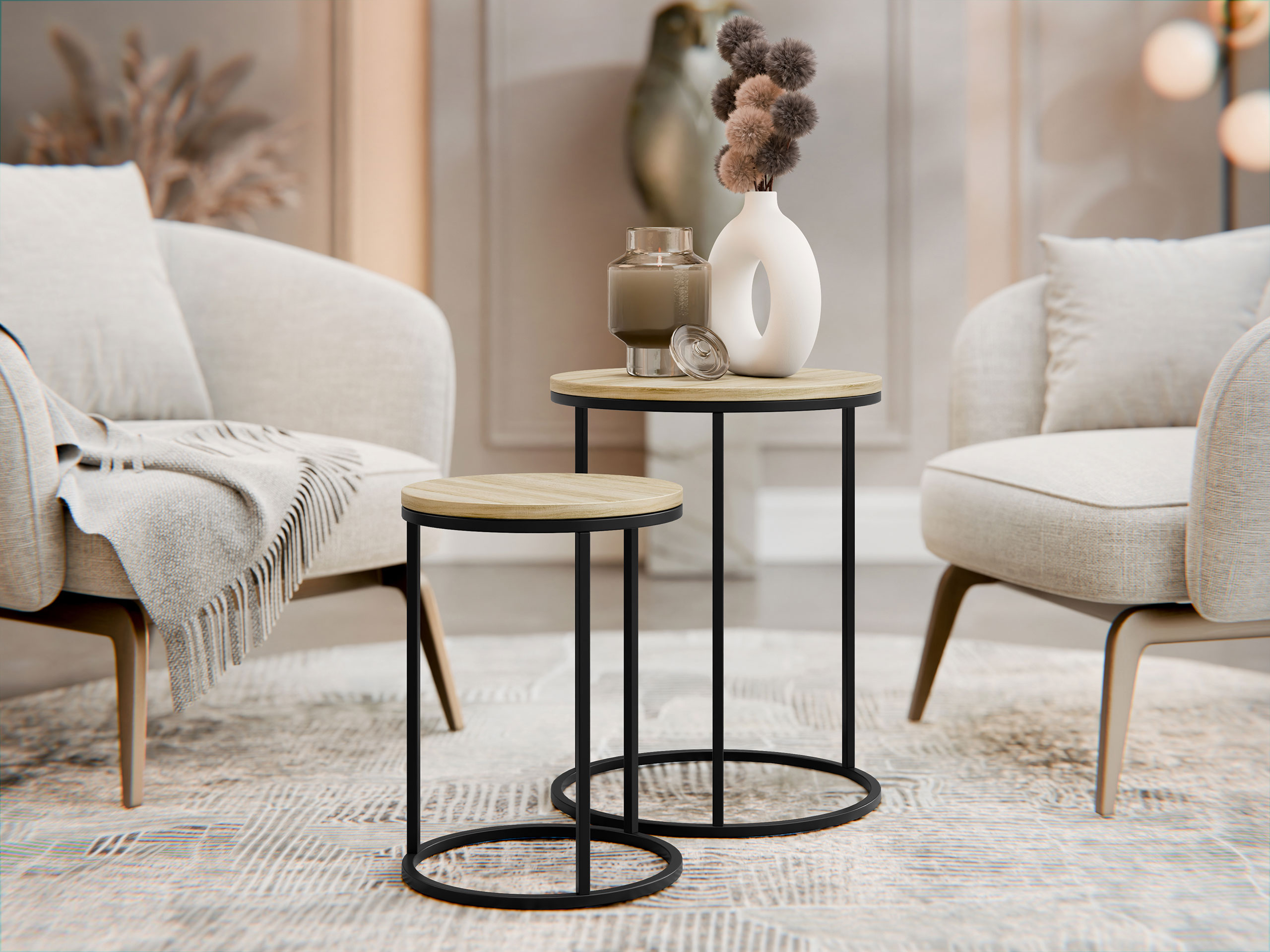 Kafijas galdiņu komplekts Iter (Gaišs koks)