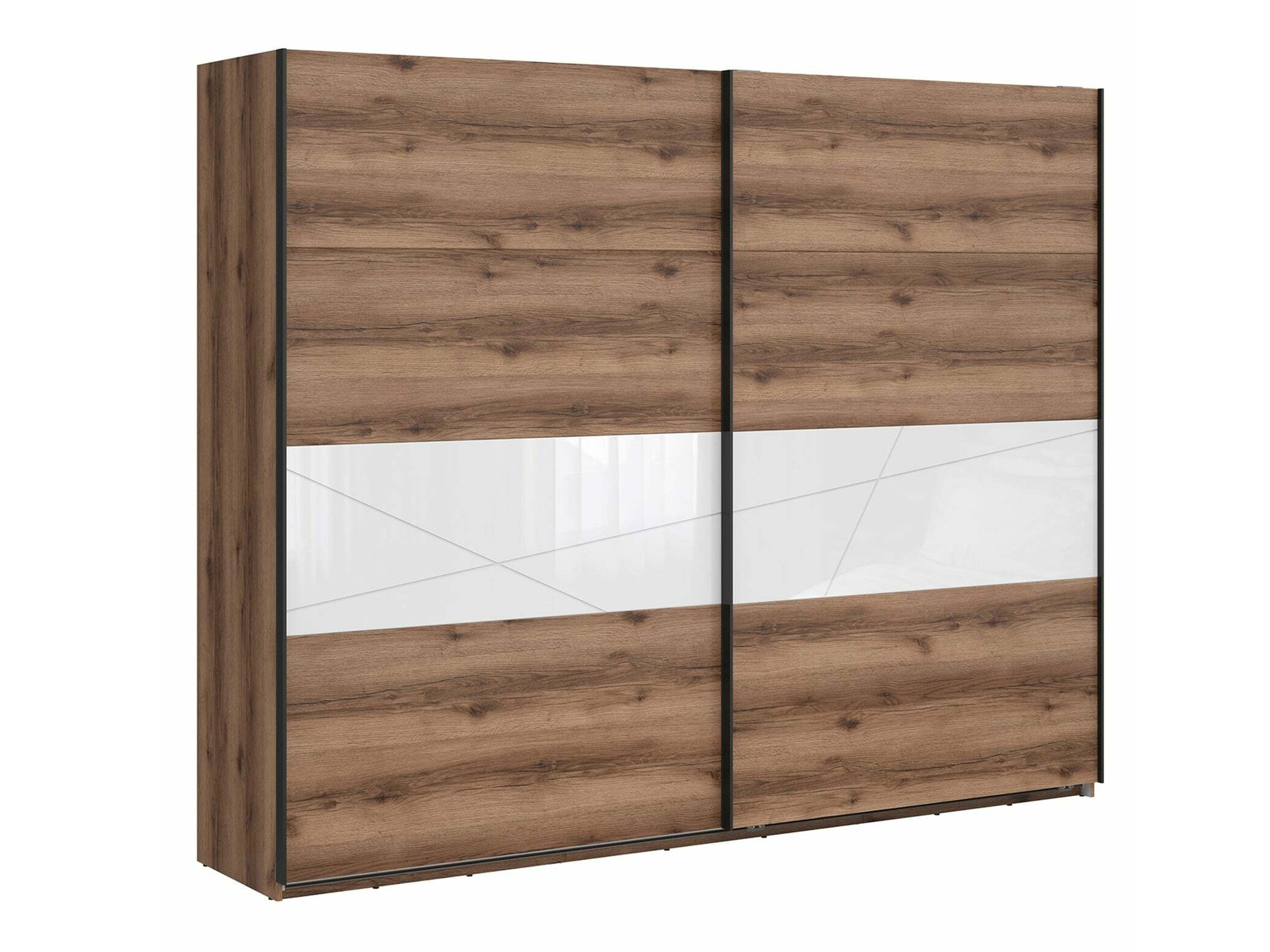 Skapis Fivale 124 (Tumšs delano ozols + Glancēts balts)