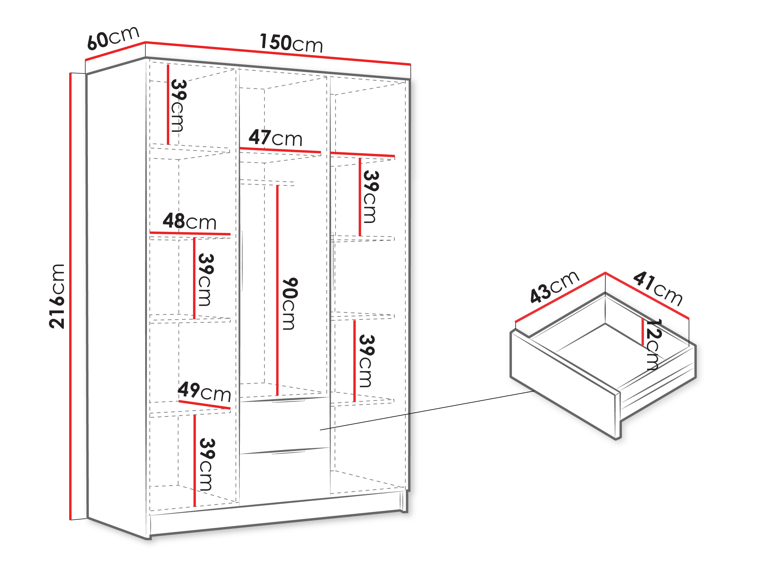 Skapis Closico 200 (Melns)