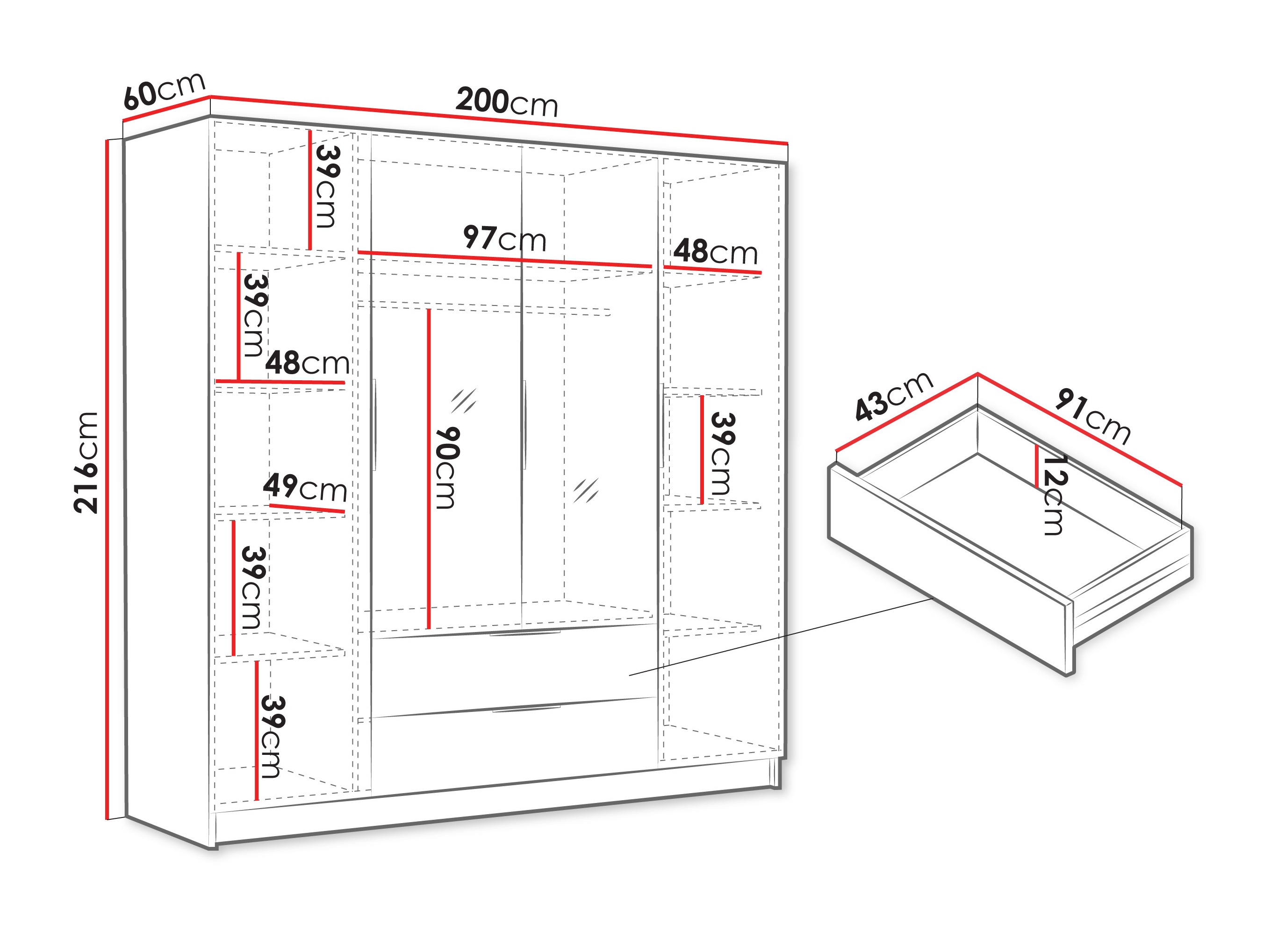 Skapis Closico 201 (Balts)