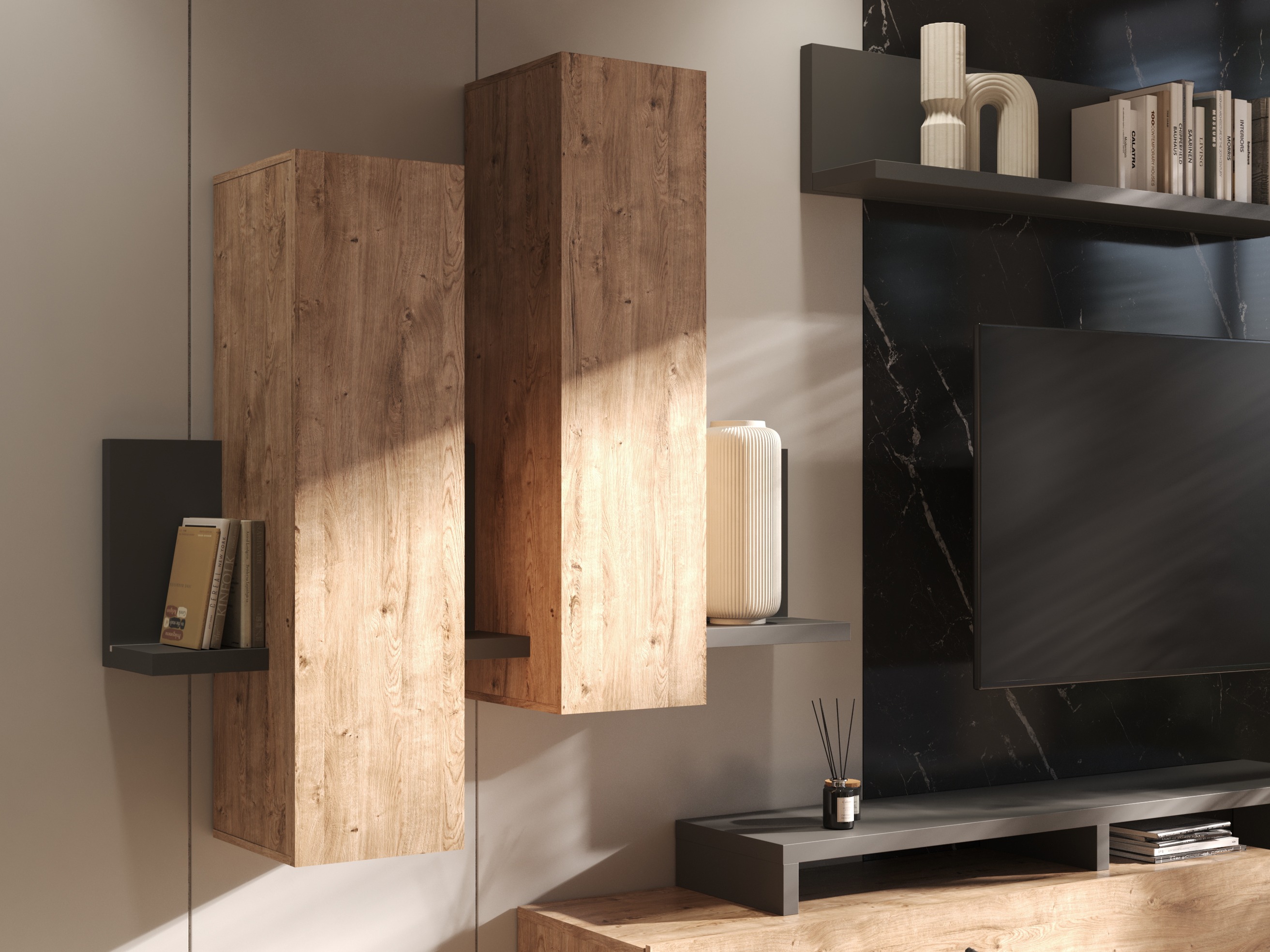 Piekarams skapītis Lutiva 101 (Antracīts + Ribbec ozols)