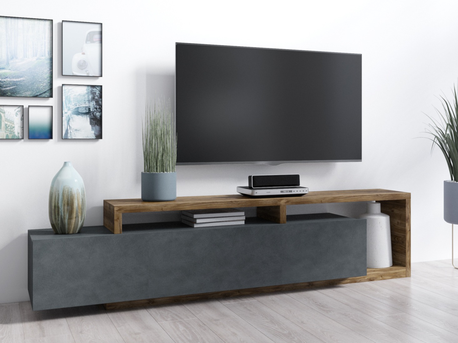 TV galds Lutiva 103 (Matera pelēks + Tumšā egle)