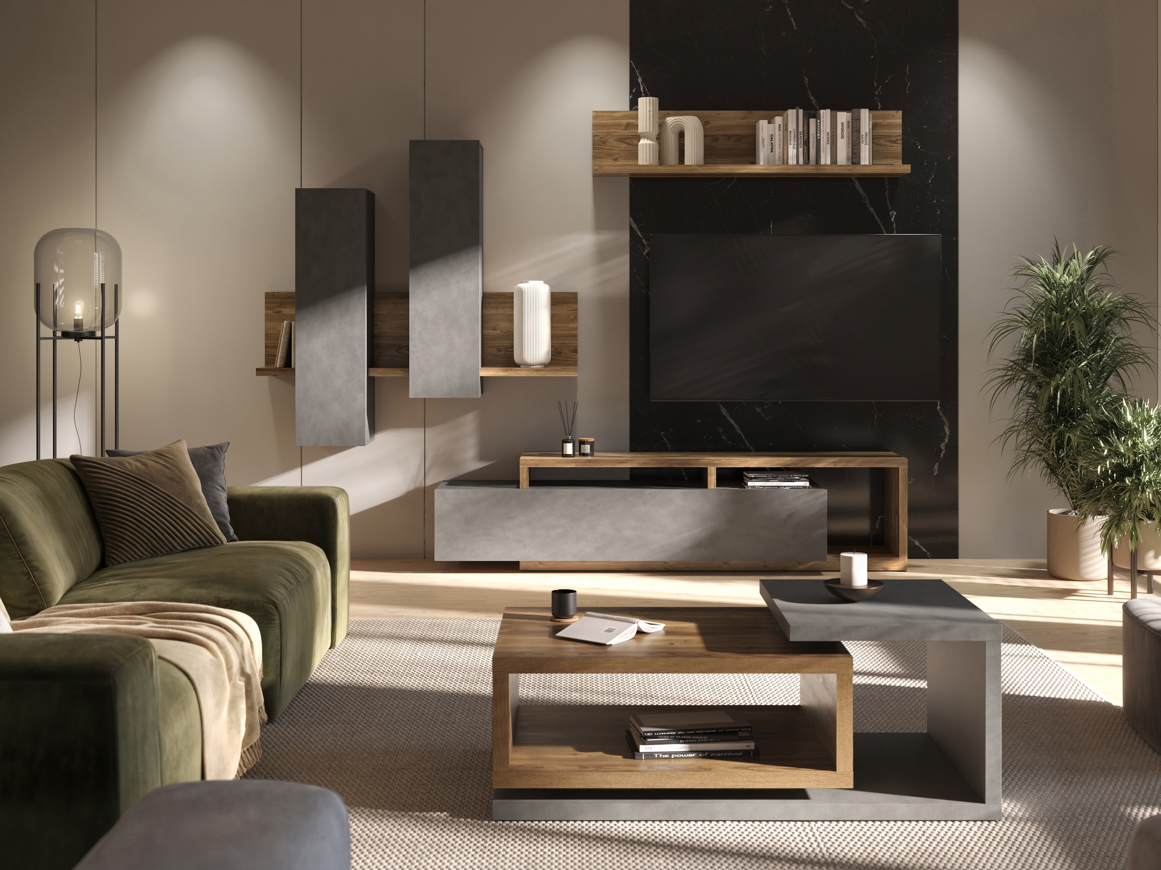 TV galds Lutiva 103 (Matera pelēks + Tumšā egle)