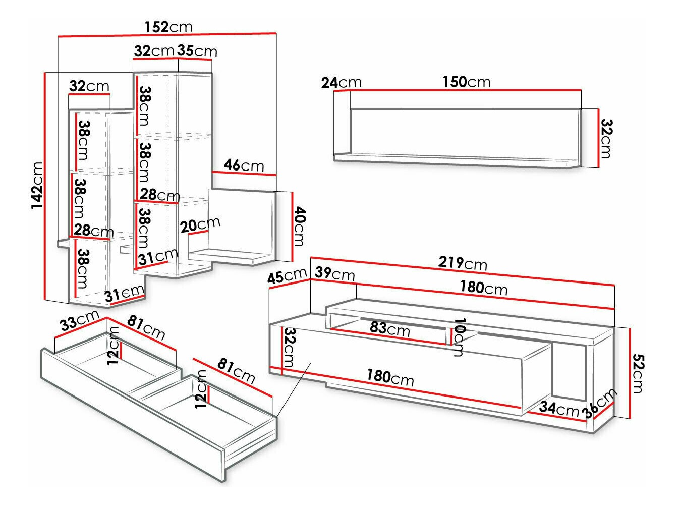 Viesistabas komplekts Lutiva 100 (Balts + Betons)