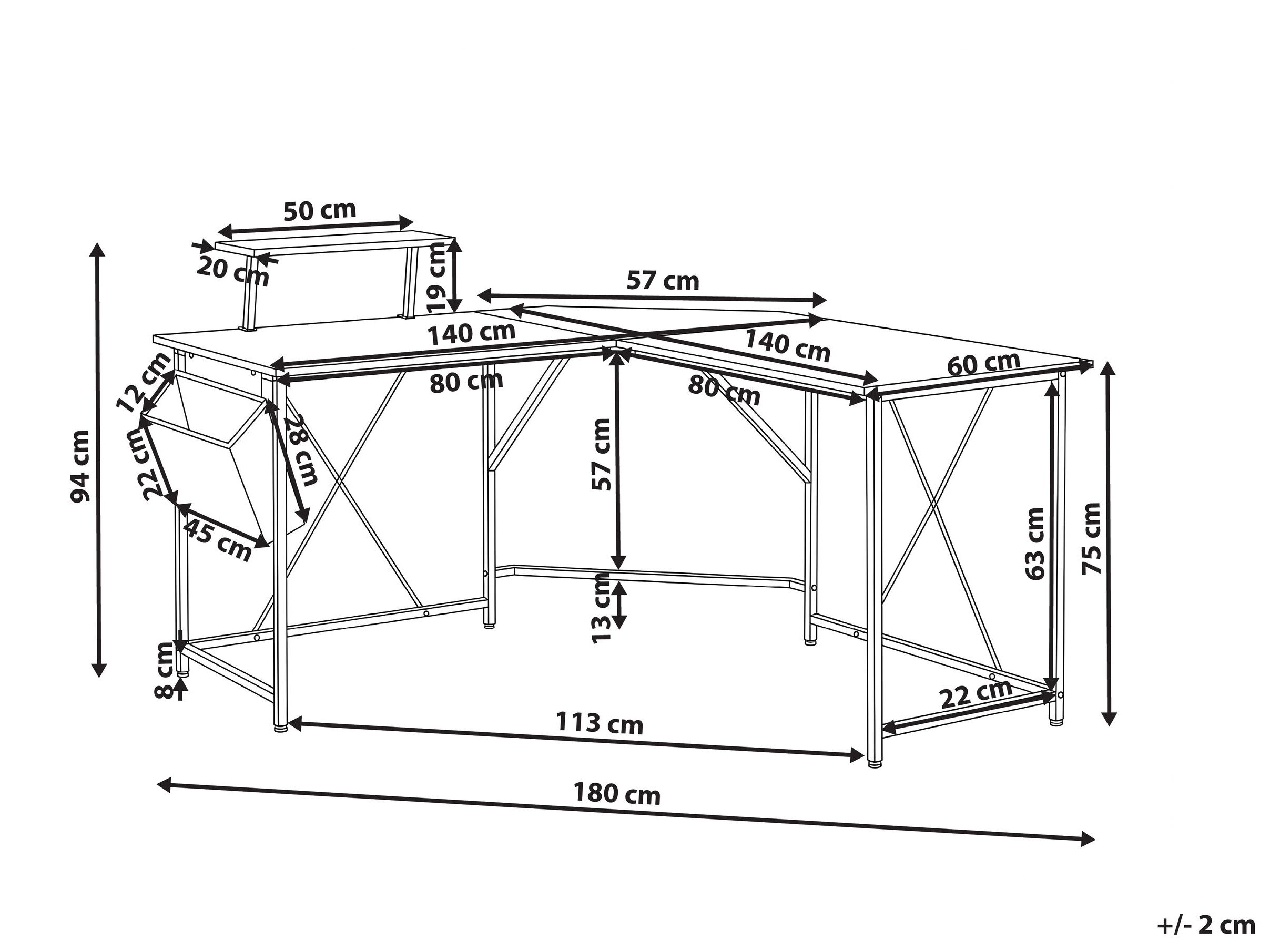 Stūra rakstāmgalds Berwyn 3218 (Melns)