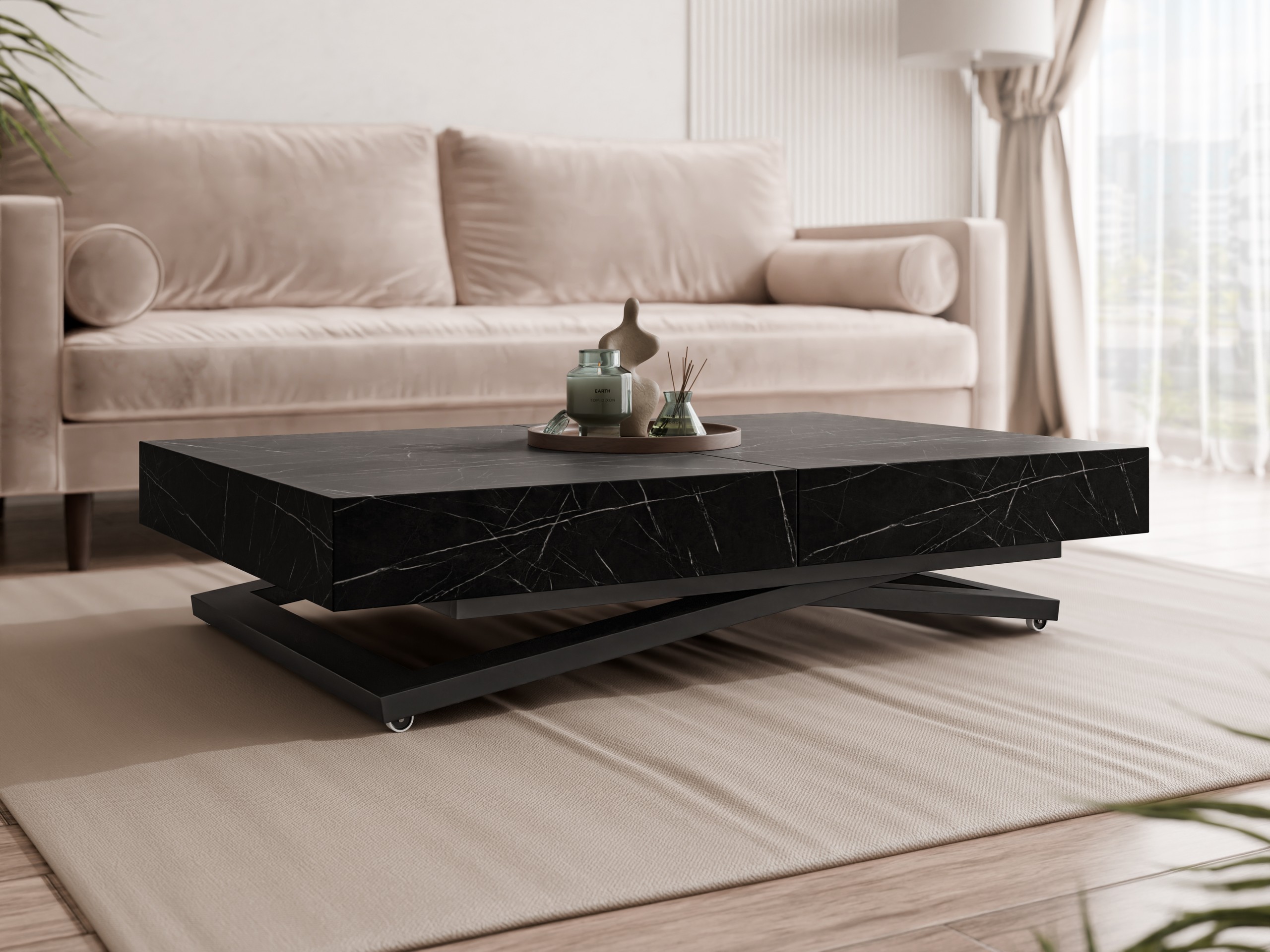 Žurnālu galdiņš transformeris Oswego 171 (Melnais marmors)