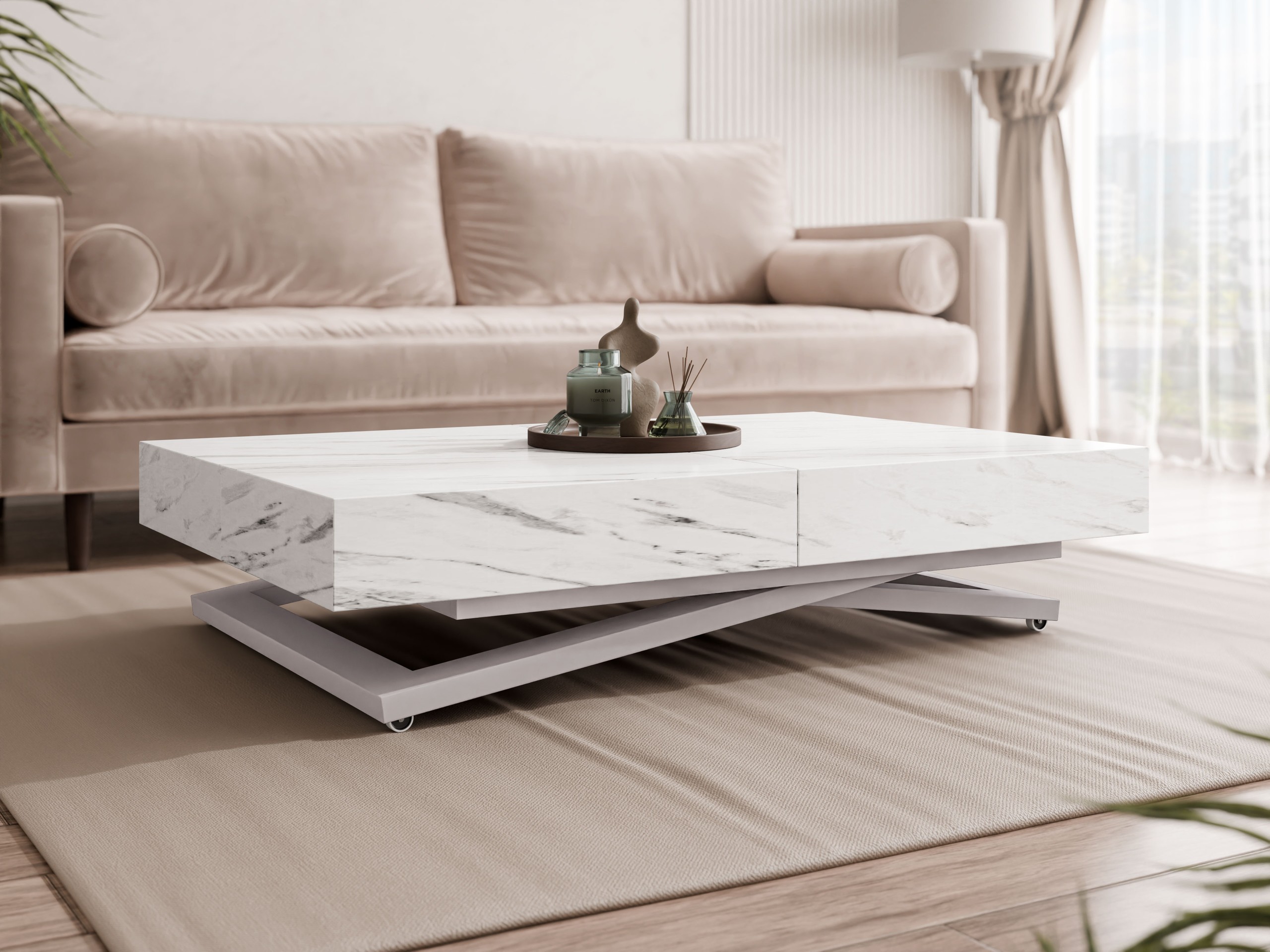 Žurnālu galdiņš transformeris Oswego 172 (Balts marmors)