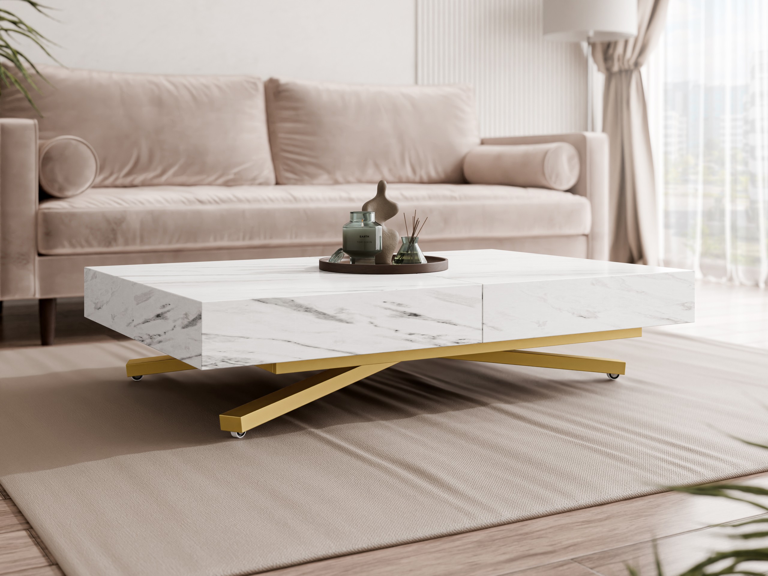 Žurnālu galdiņš transformeris Oswego 178 (Balts marmors)