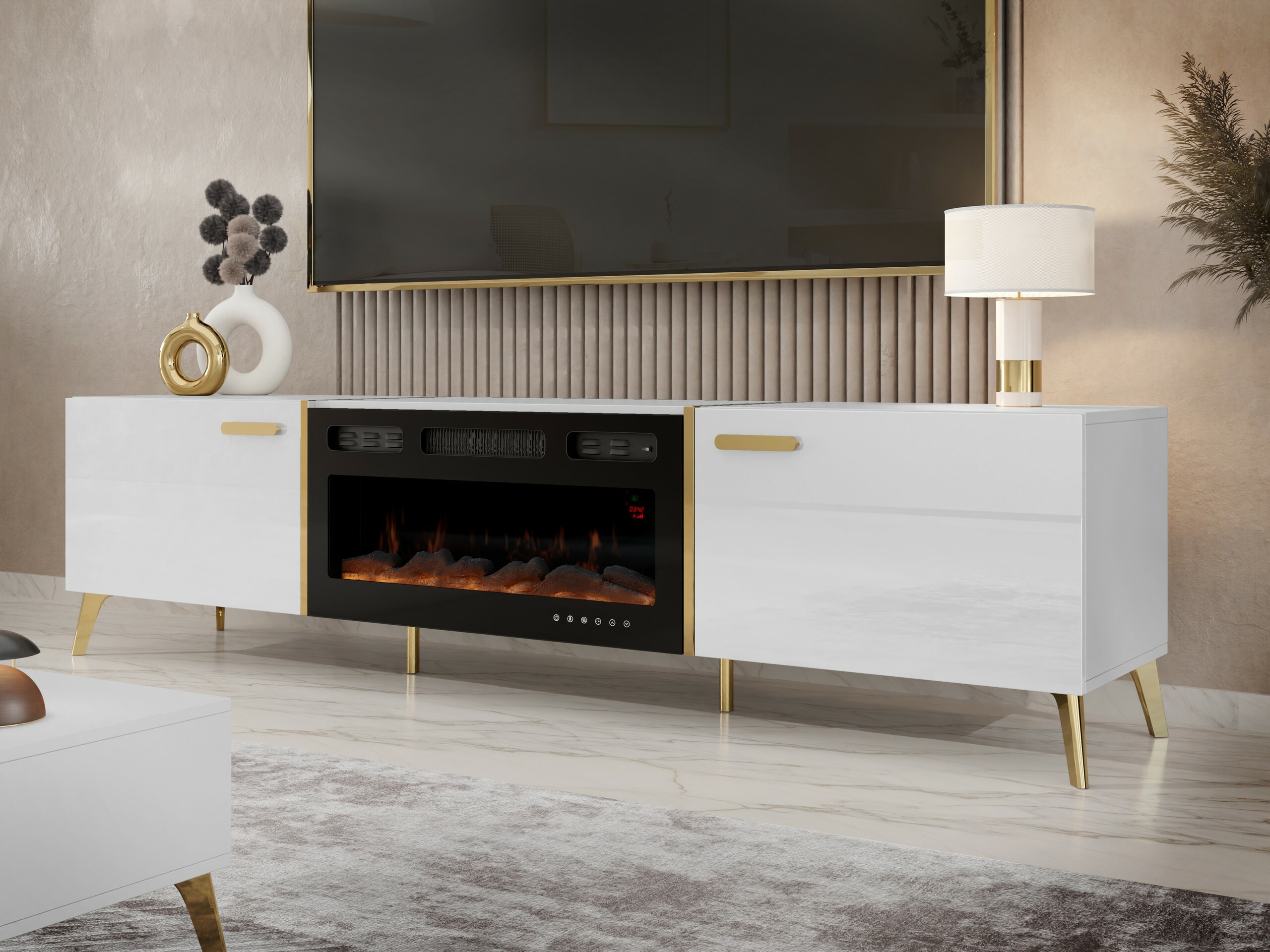 TV galds Comfivo Teslomo 112 (Balts + Glancēts balts)