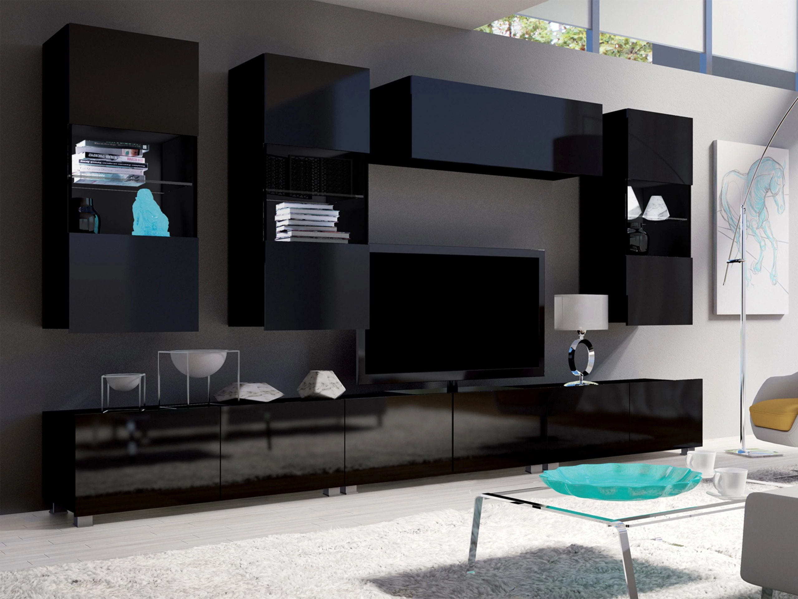 Piekarams skapītis Remus I (Melns + Glancēts melns)