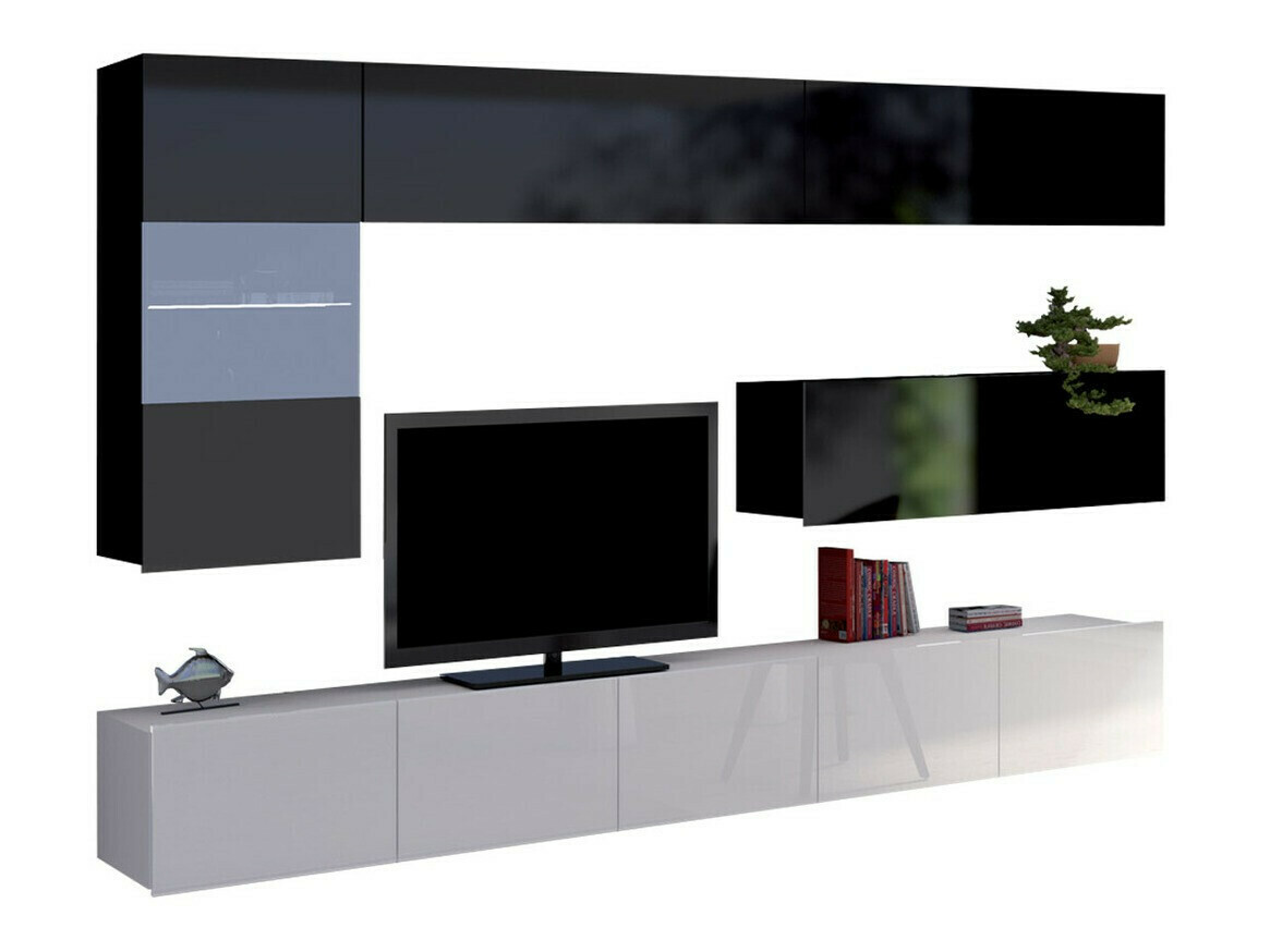 Viesistabas komplekts Remus IV (Balts + Glancēts balts + Melns + Glancēts melns)