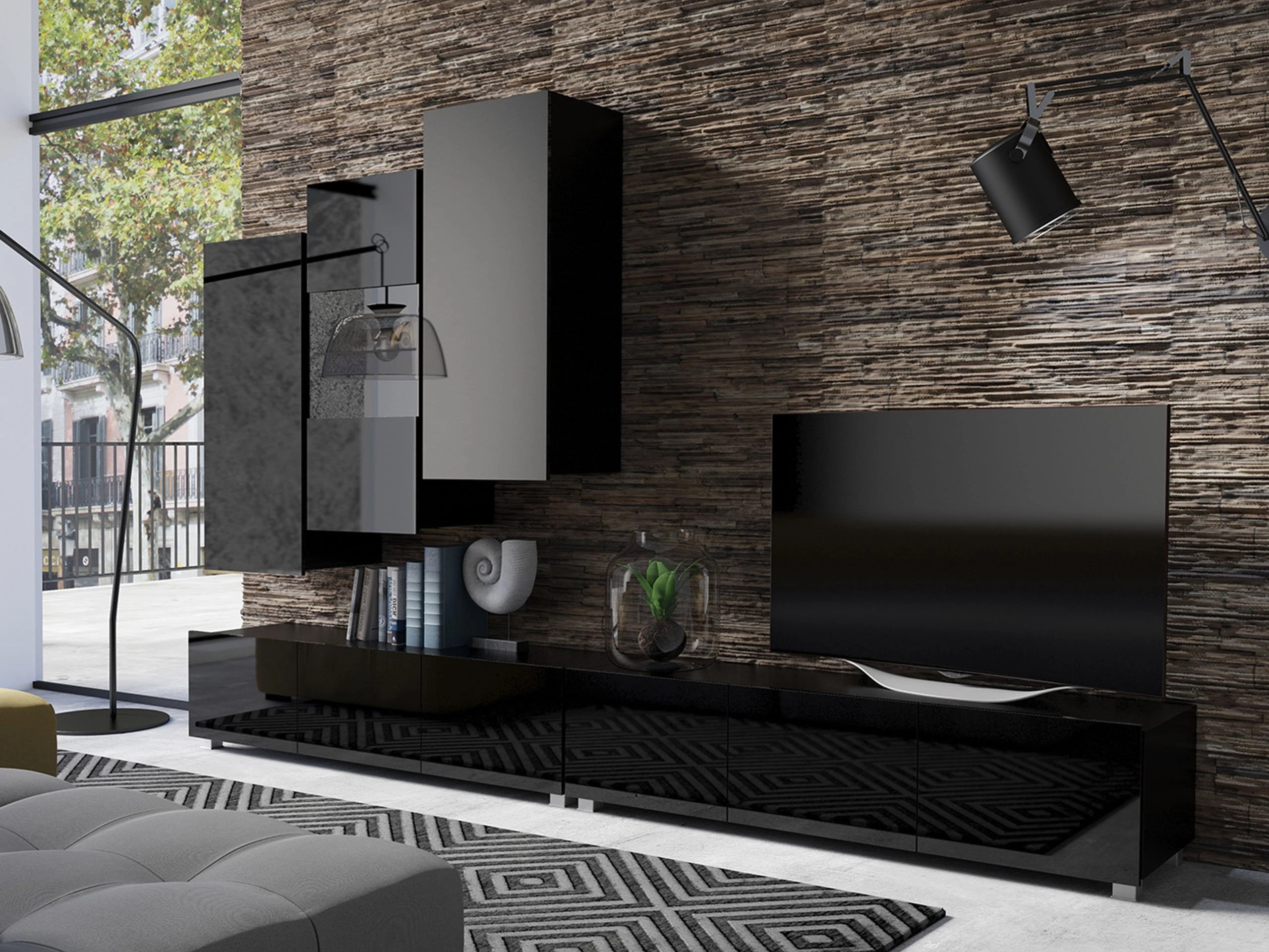 Piekarams skapītis Remus III (Melns + Glancēts melns)