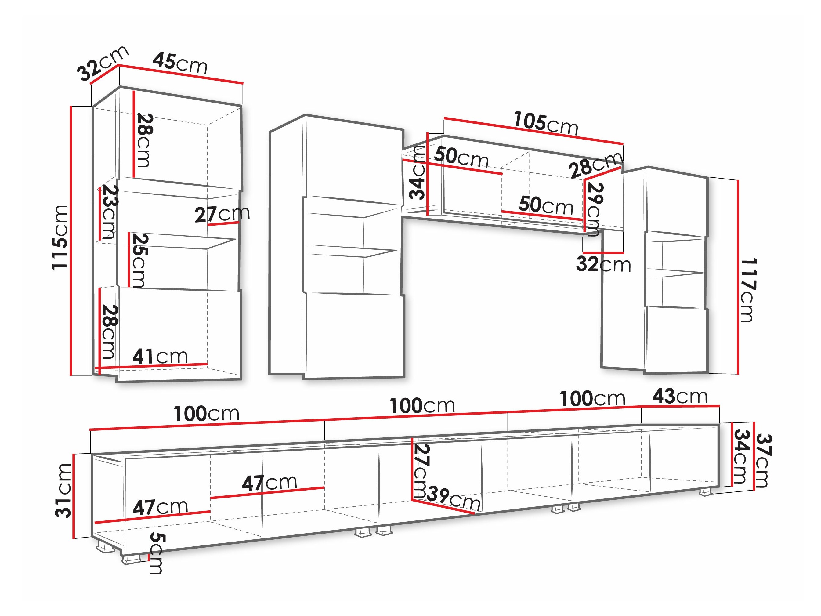 Viesistabas komplekts Remus XI (Balts + Glancēts balts)
